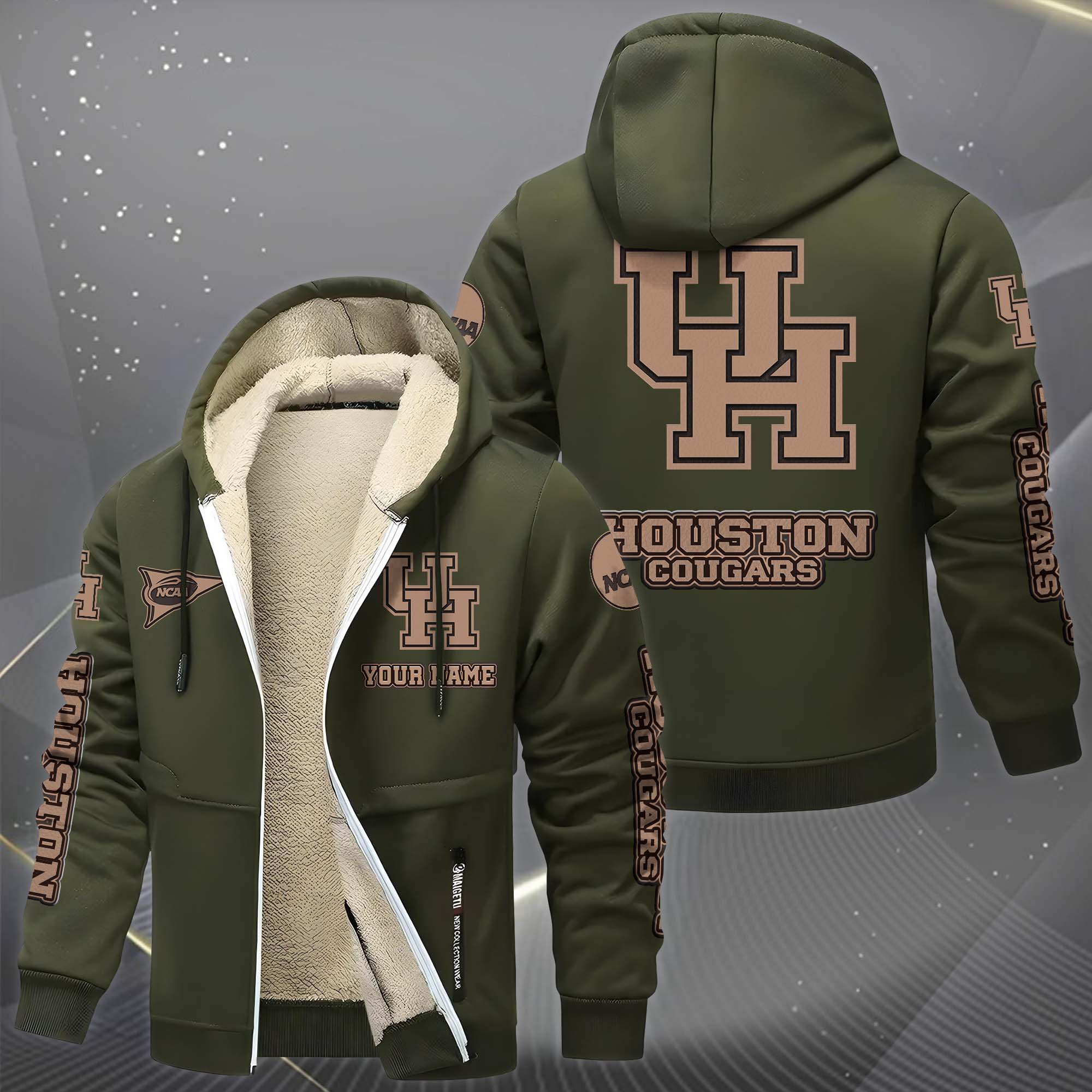 Houston Cougars Hoodie Zip Velvet Coat Custom Your Name, Sport Jacket, Gifts For Fan EHIVM-0102254