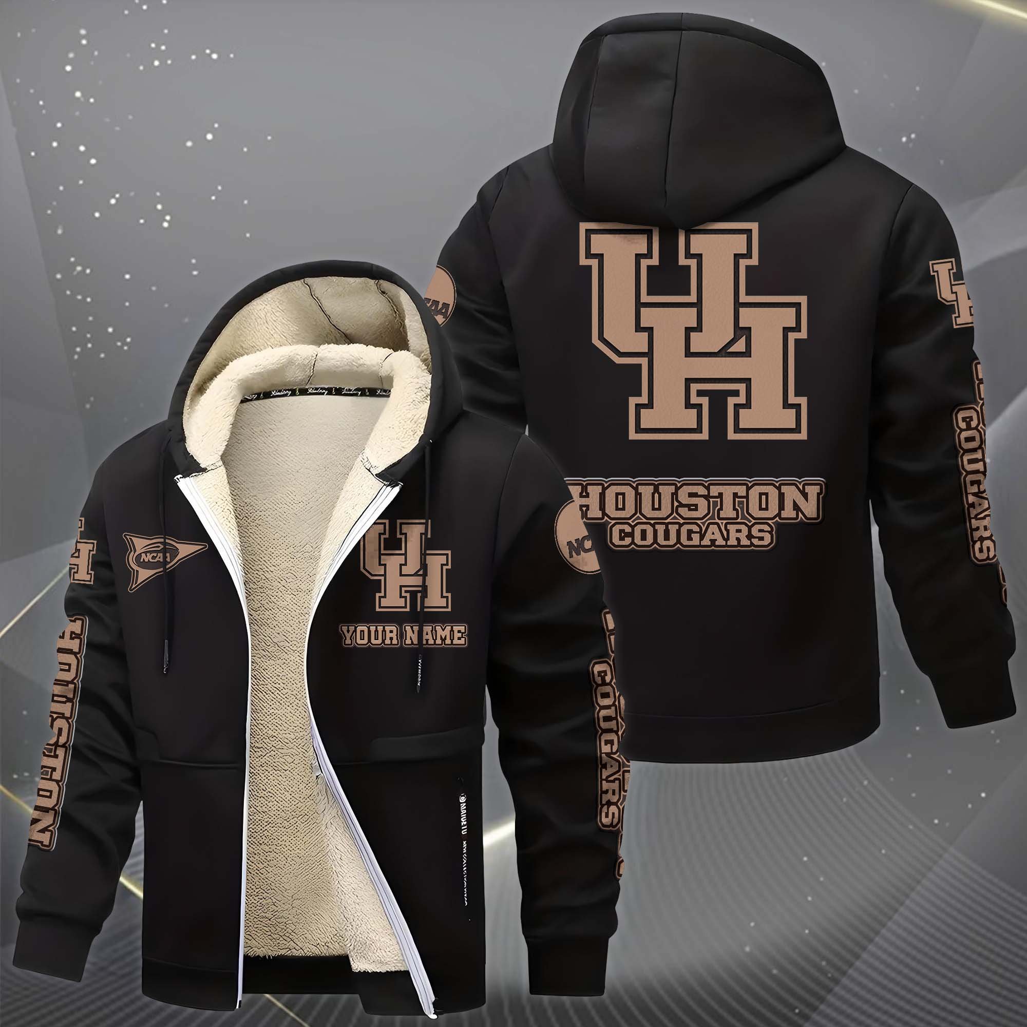Alternative view of Houston Cougars Hoodie Zip Velvet Coat Custom Your Name, Sport Jacket, Gifts For Fan EHIVM-0102254