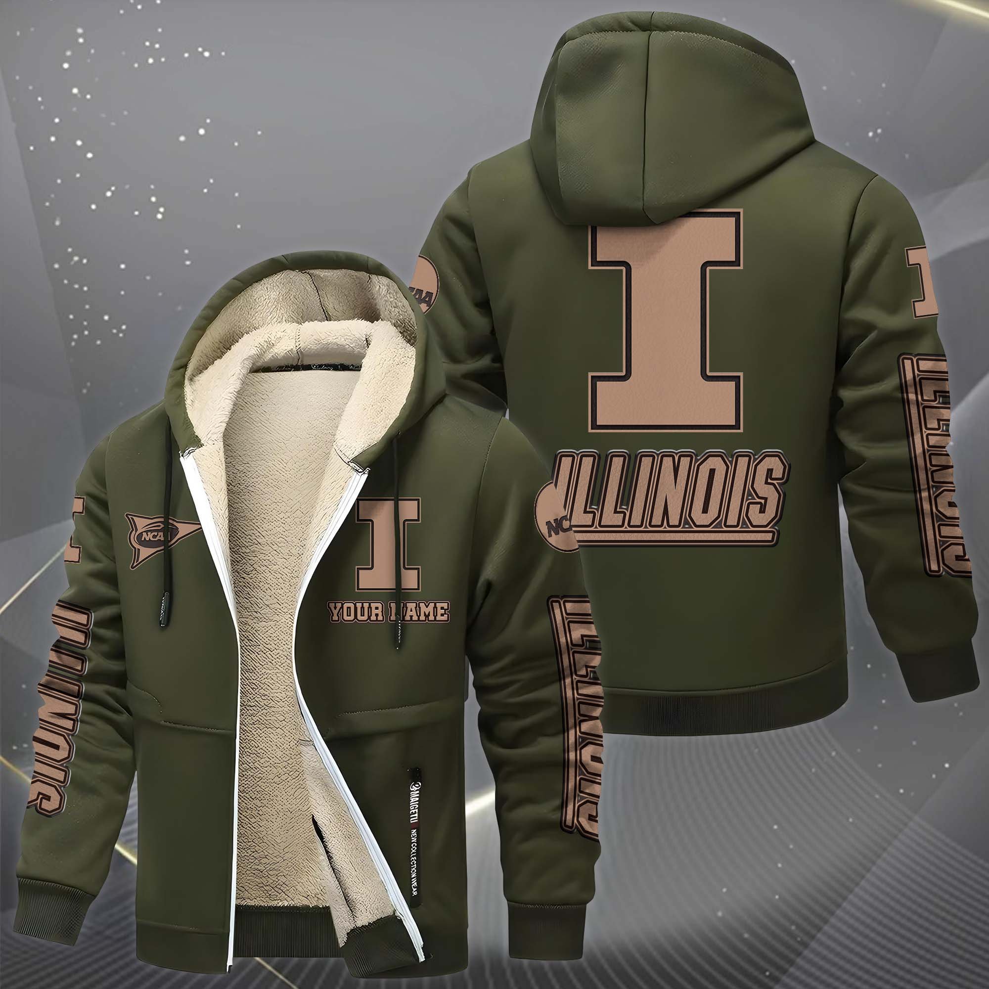 Illinois Fighting Illini Hoodie Zip Velvet Coat Custom Your Name, Sport Jacket, Gifts For Fan EHIVM-0102254