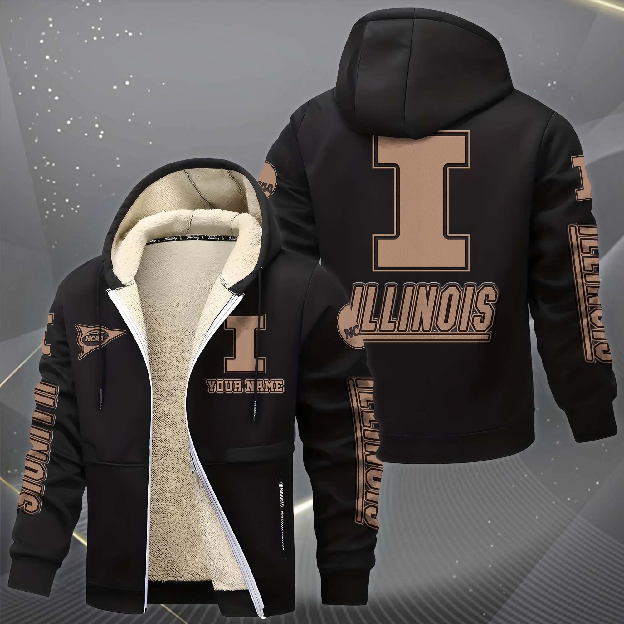 Alternative view of Illinois Fighting Illini Hoodie Zip Velvet Coat Custom Your Name, Sport Jacket, Gifts For Fan EHIVM-0102254