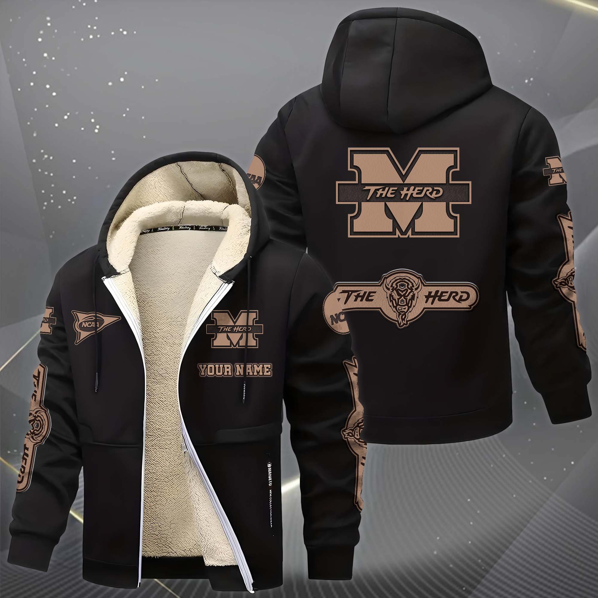 Alternative view of Marshall Thundering Herd Hoodie Zip Velvet Coat Custom Your Name, Sport Jacket, Gifts For Fan EHIVM-0102254