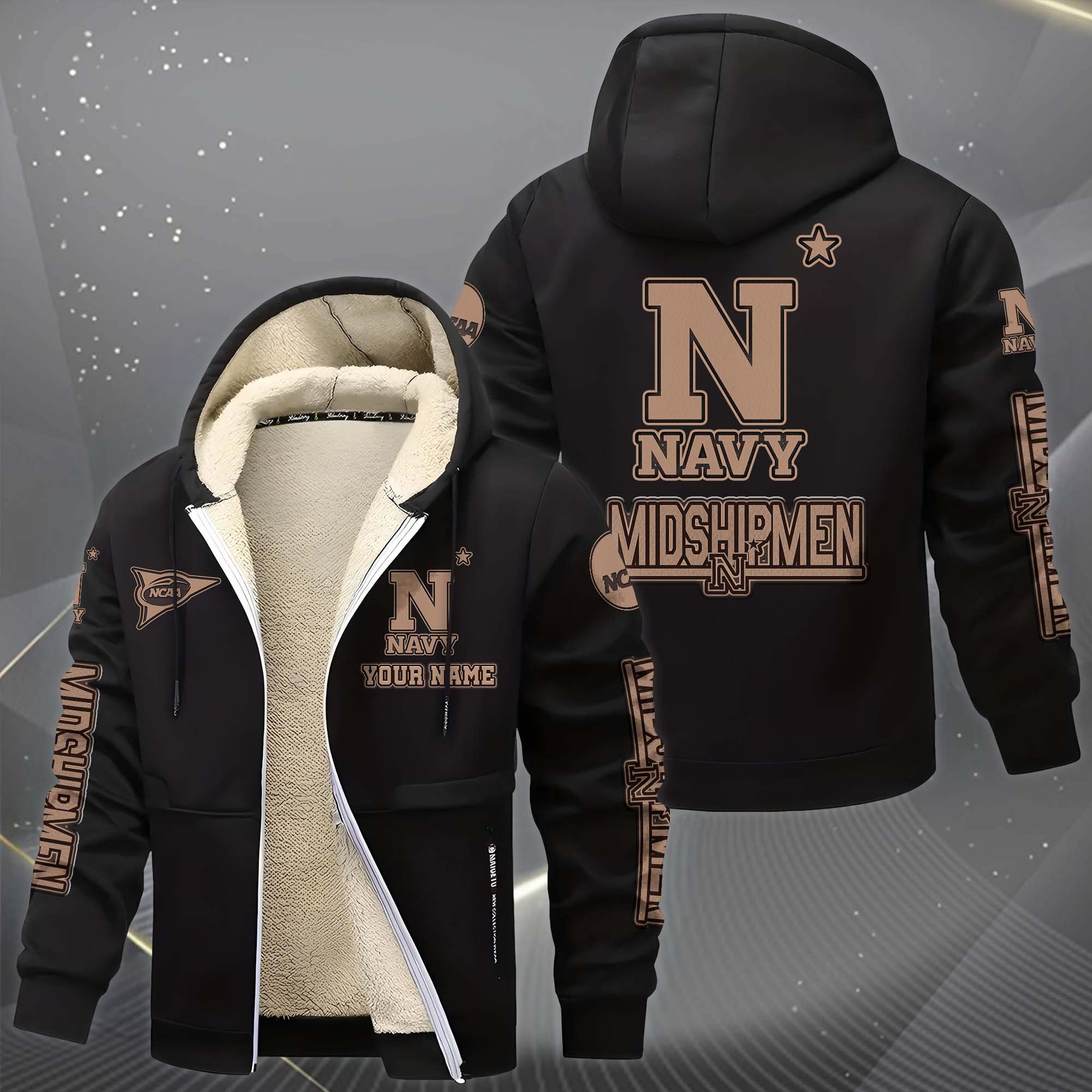 Alternative view of Navy Midshipmen Hoodie Zip Velvet Coat Custom Your Name, Sport Jacket, Gifts For Fan EHIVM-0102254