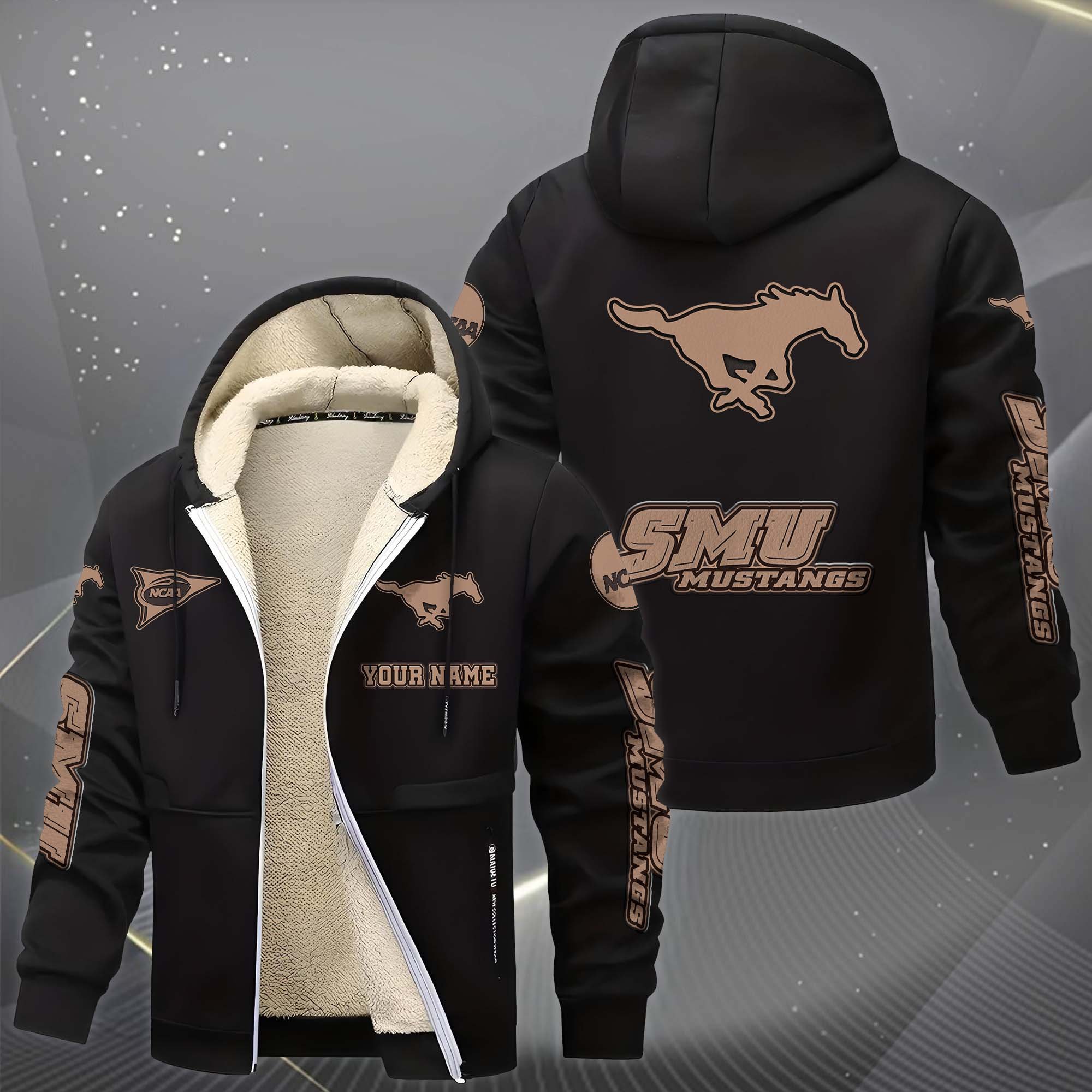 Alternative view of SMU Mustangs Hoodie Zip Velvet Coat Custom Your Name, Sport Jacket, Gifts For Fan EHIVM-0102254