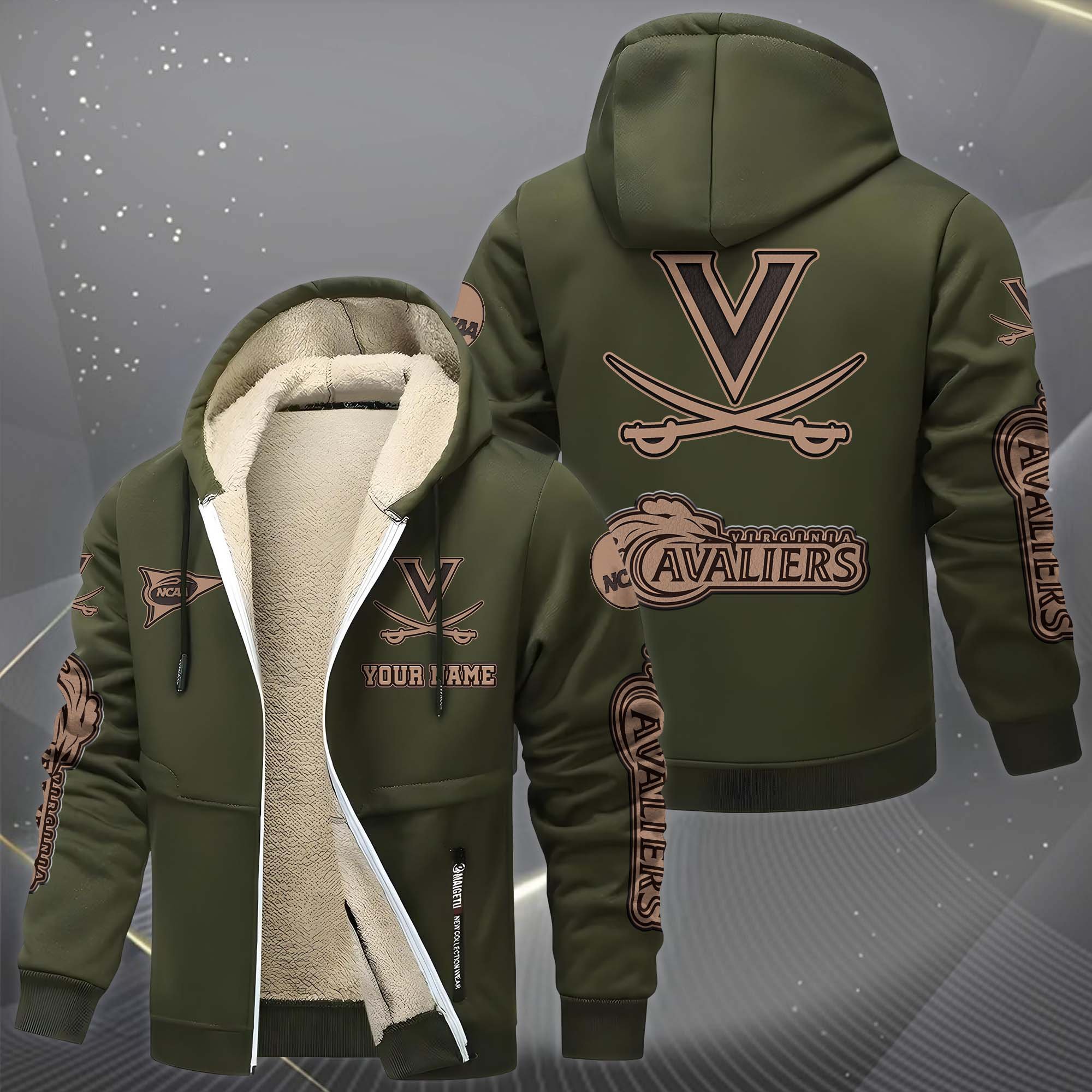 Virginia Cavaliers Hoodie Zip Velvet Coat Custom Your Name, Sport Jacket, Gifts For Fan EHIVM-0102254