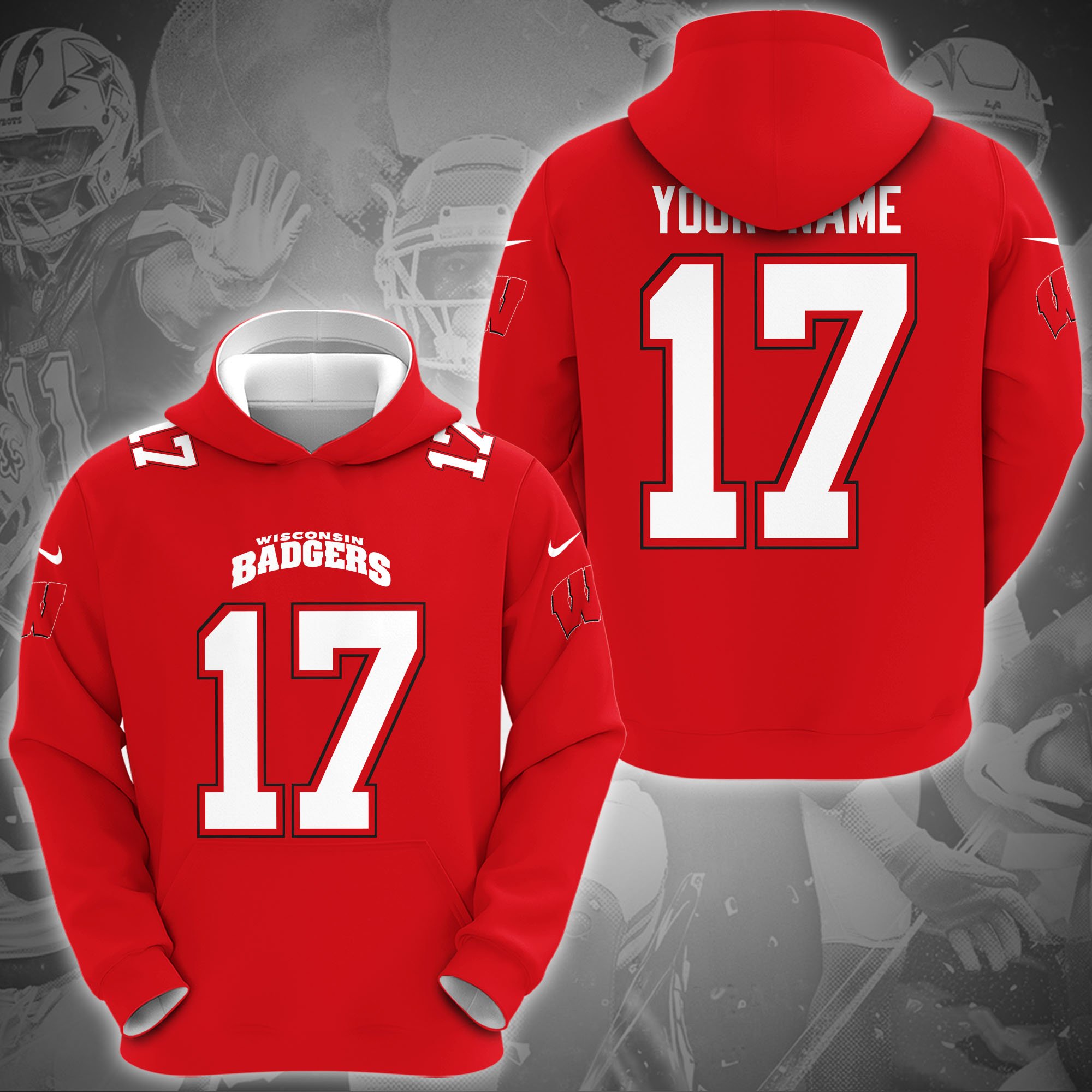 Wisconsin Badgers Hoodie Custom Name And Number, Sport Gifts For Fan ETRG-0108357