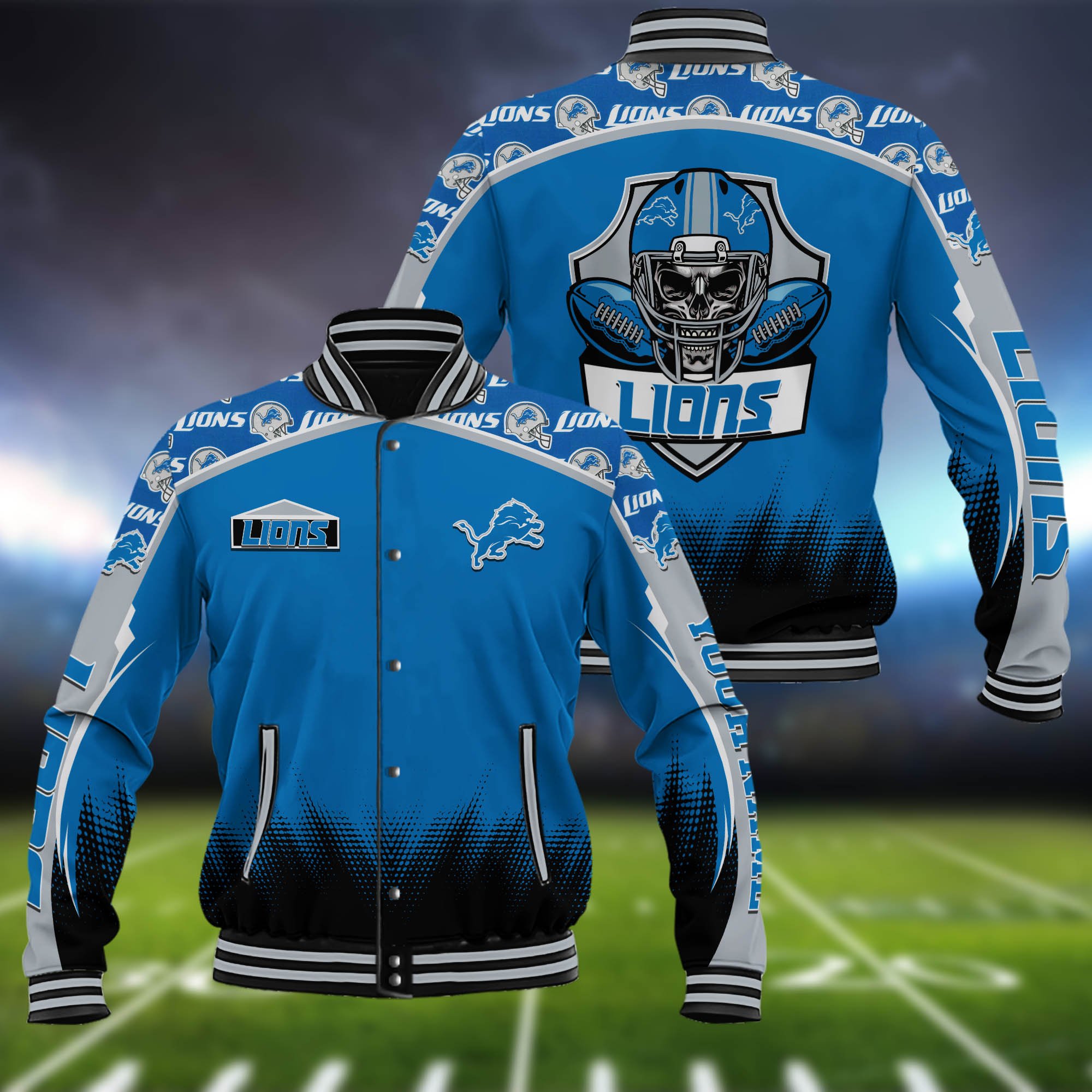Detroit Lions Baseball Jacket Custom Name, Sport Team Jacket, Sport Gifts ETHY-0115485