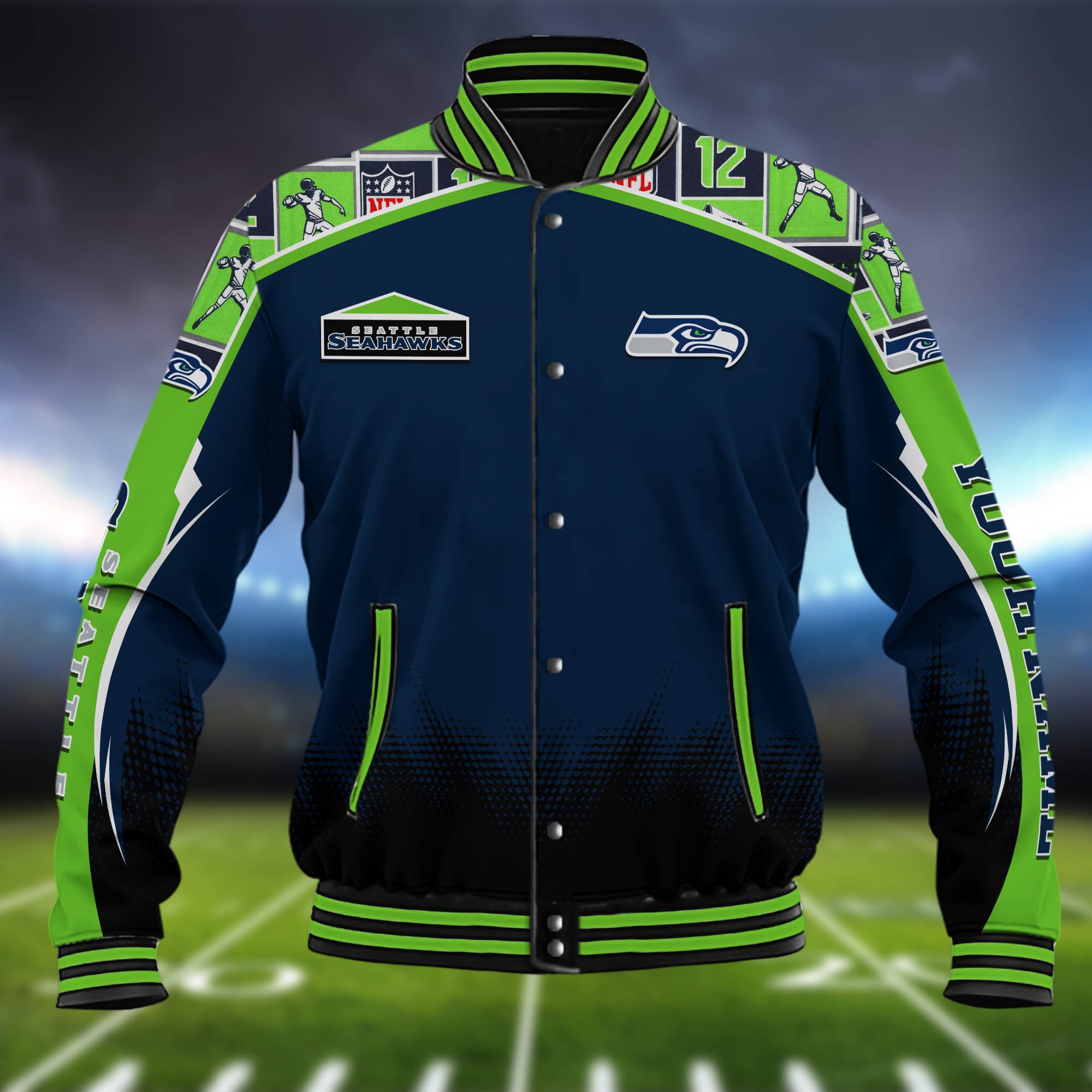Alternative view of Seattle Seahawks Baseball Jacket Custom Name, Sport Team Jacket, Sport Gifts ETHY-0115485