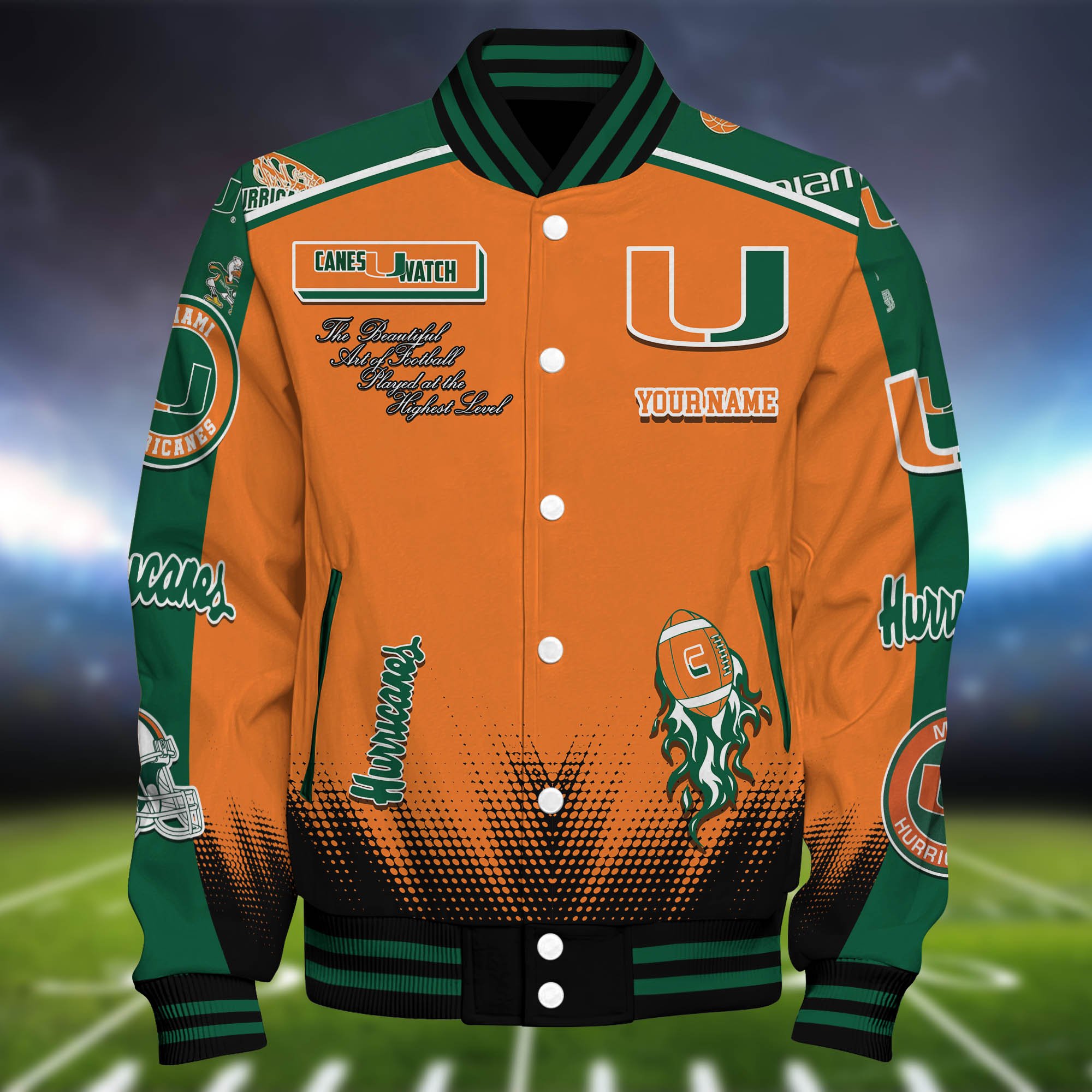 Alternative view of Miami Hurricanes Baseball Jacket Personalized Your Name, Jackets For Sport Fans ETHY-0115486A