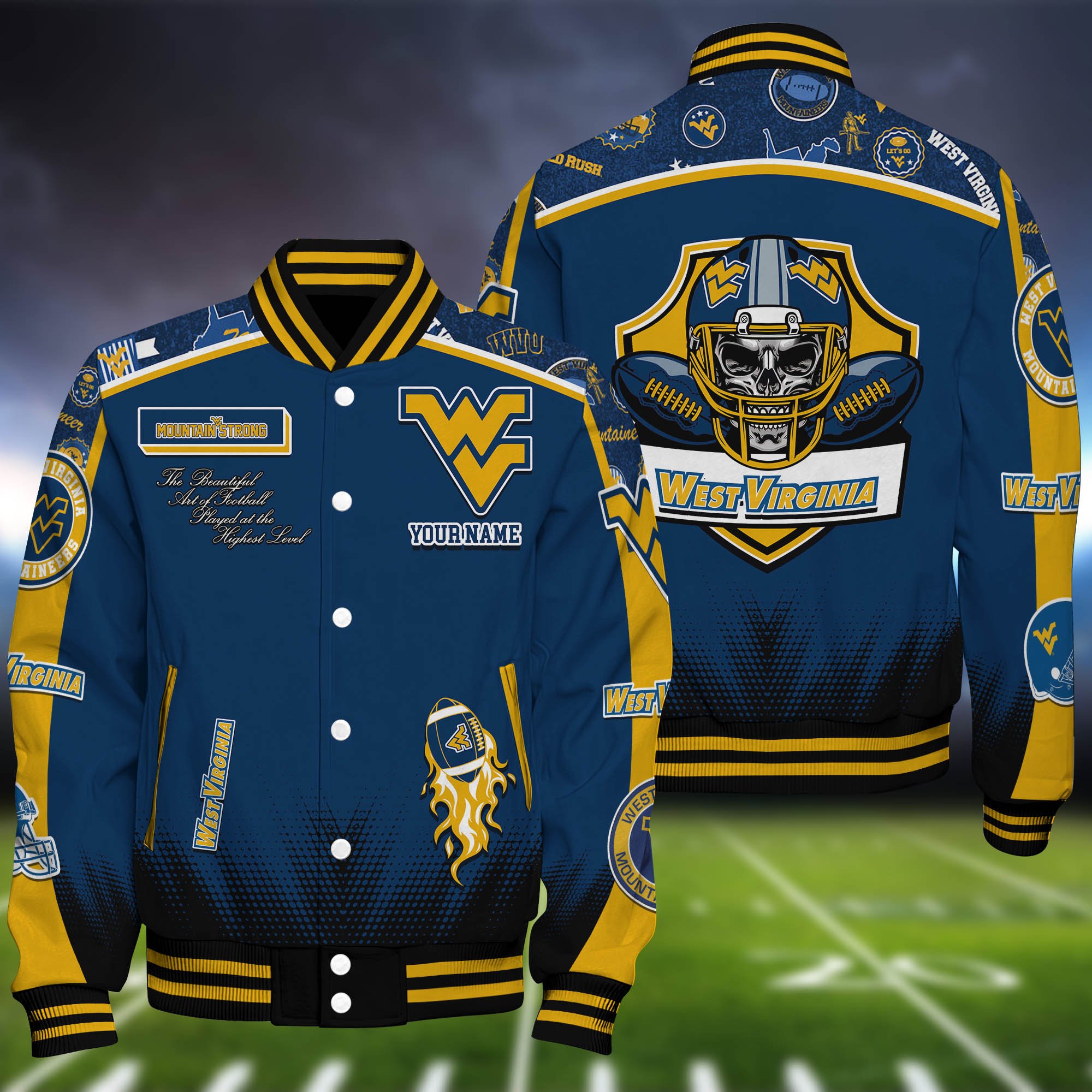 West Virginia Mountaineers Baseball Jacket Personalized Your Name, Jackets For Sport Fans ETHY-0115486A