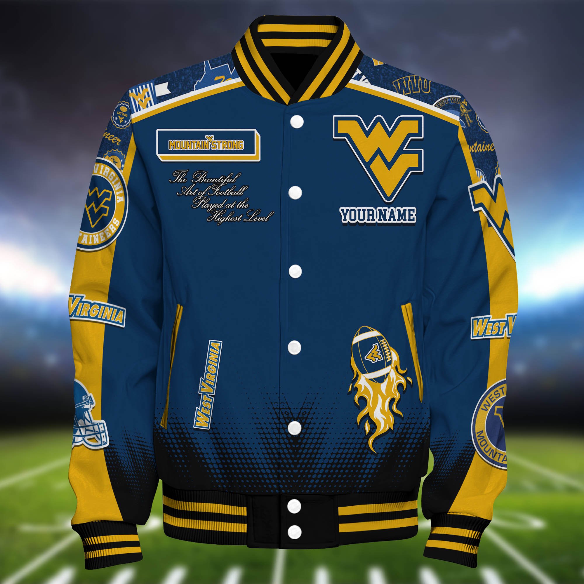 Alternative view of West Virginia Mountaineers Baseball Jacket Personalized Your Name, Jackets For Sport Fans ETHY-0115486A