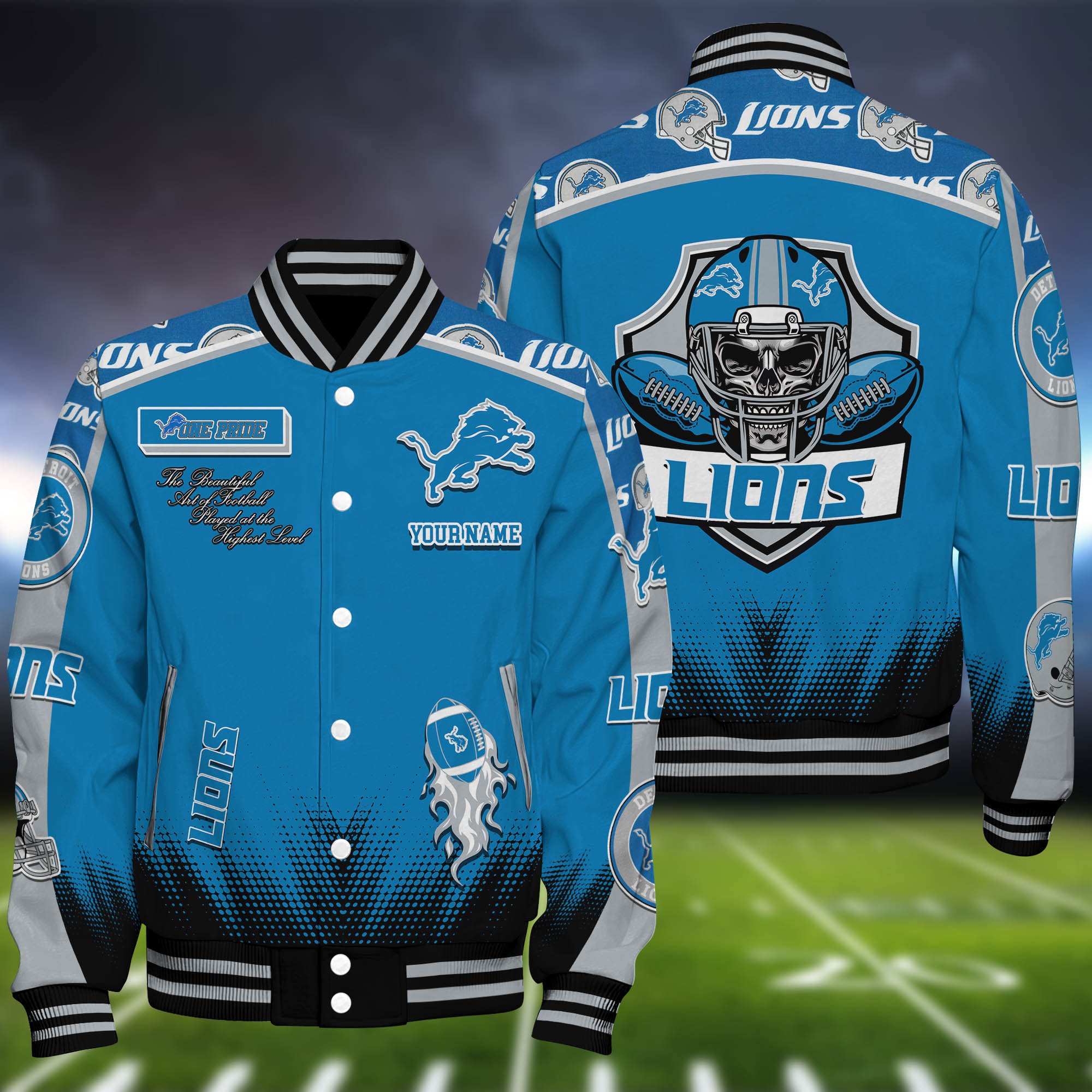 Detroit Lions Baseball Jacket Personalized Your Name, Jackets For Sport Fans ETHY-0115486