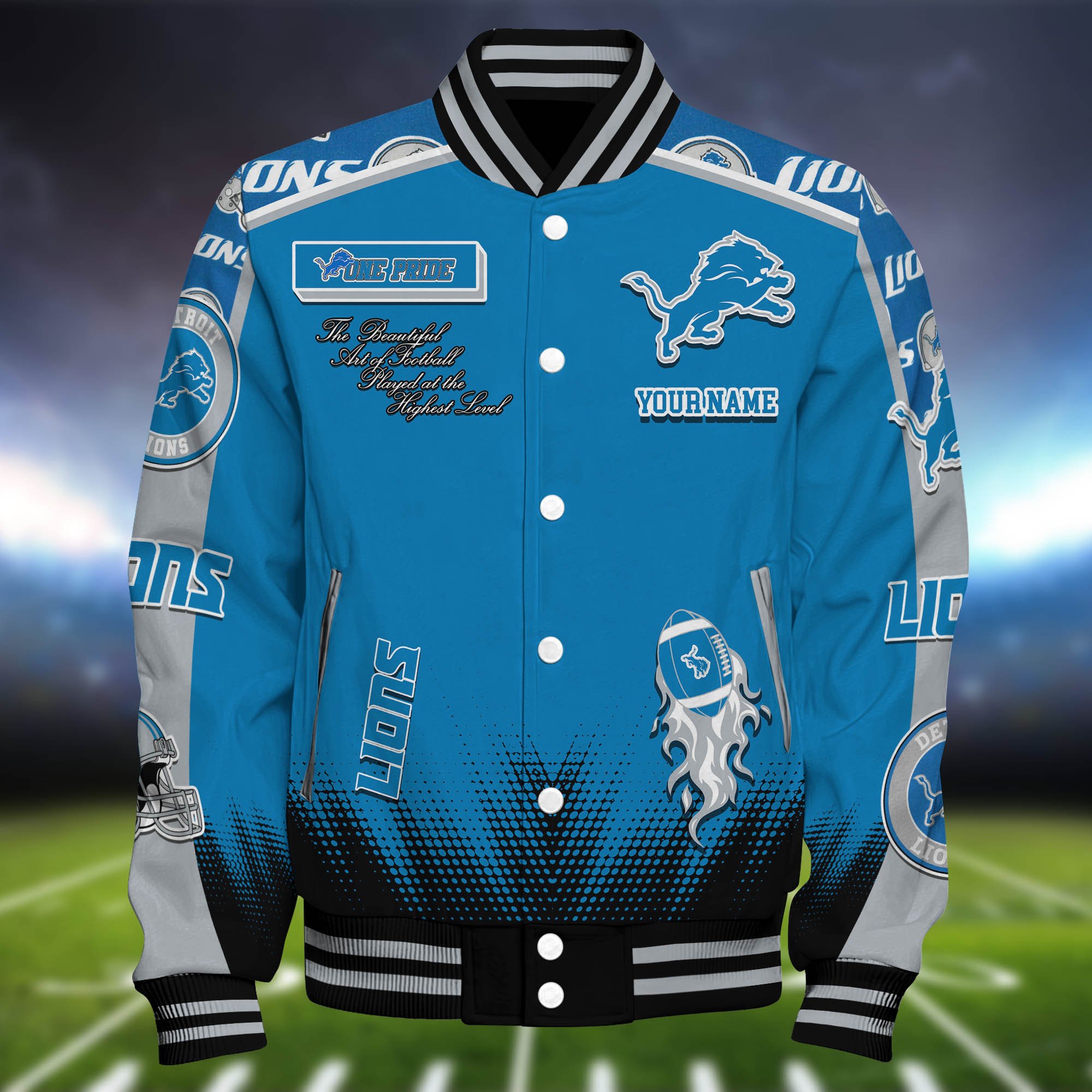 Alternative view of Detroit Lions Baseball Jacket Personalized Your Name, Jackets For Sport Fans ETHY-0115486