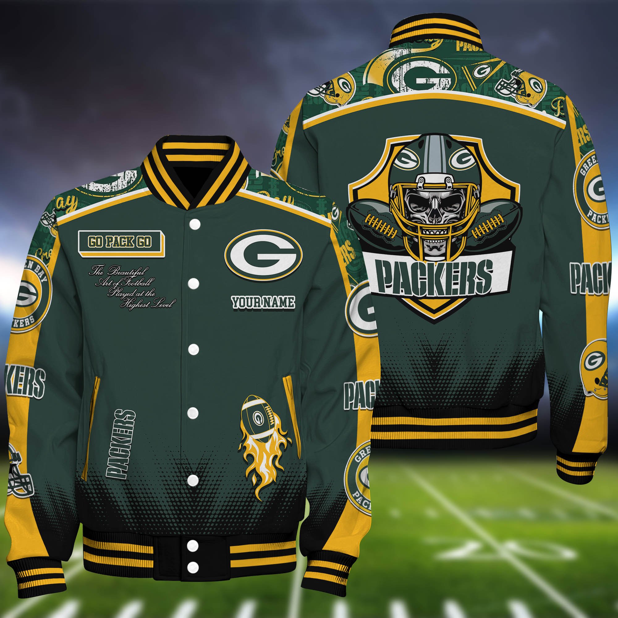 Green Bay Packers Baseball Jacket Personalized Your Name, Jackets For Sport Fans ETHY-0115486