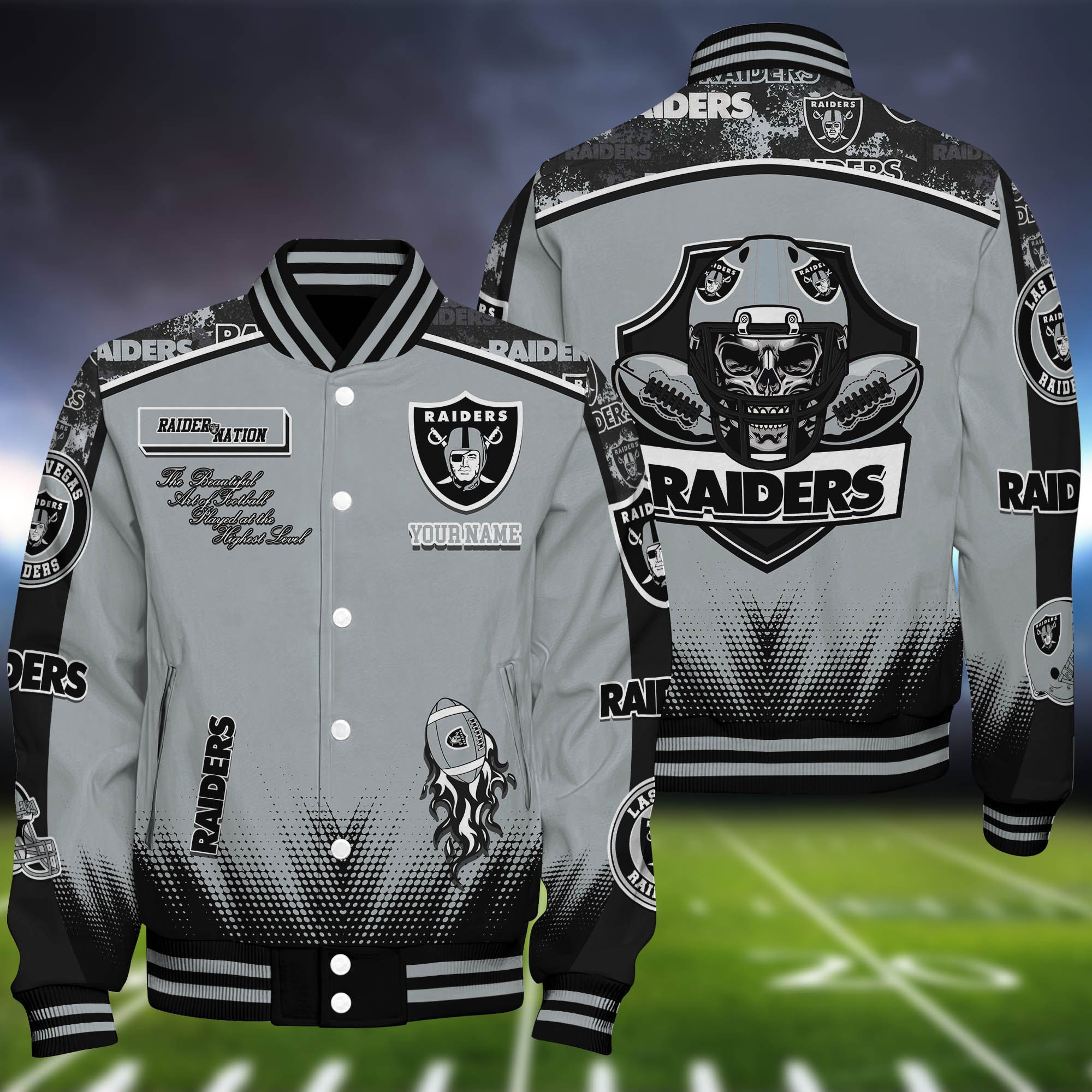 Las Vegas Raiders Baseball Jacket Personalized Your Name, Jackets For Sport Fans ETHY-0115486