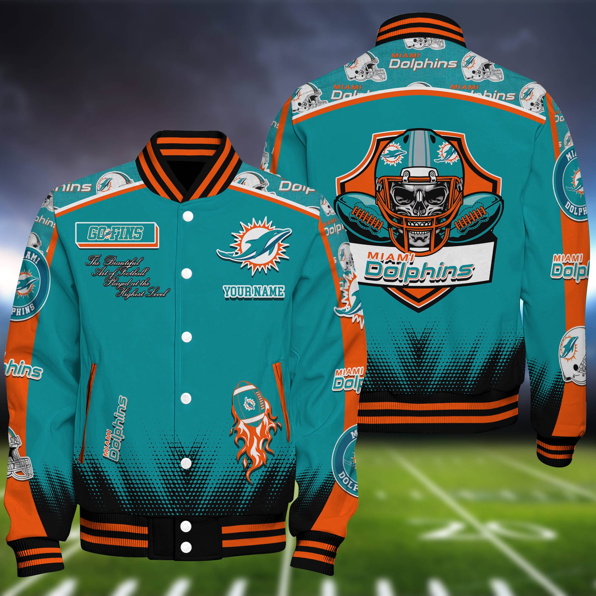 Miami Dolphins Baseball Jacket Personalized Your Name, Jackets For Sport Fans ETHY-0115486