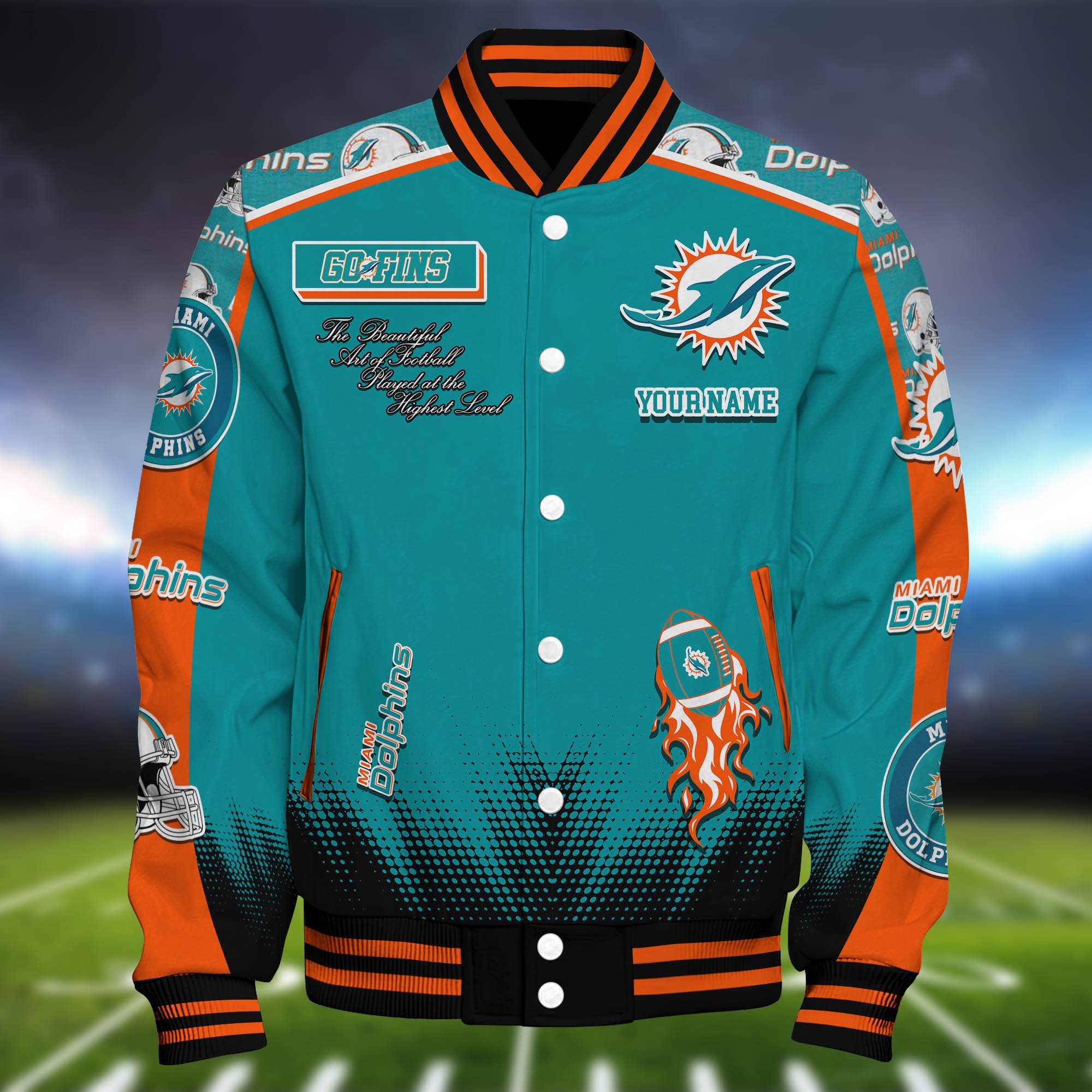 Alternative view of Miami Dolphins Baseball Jacket Personalized Your Name, Jackets For Sport Fans ETHY-0115486