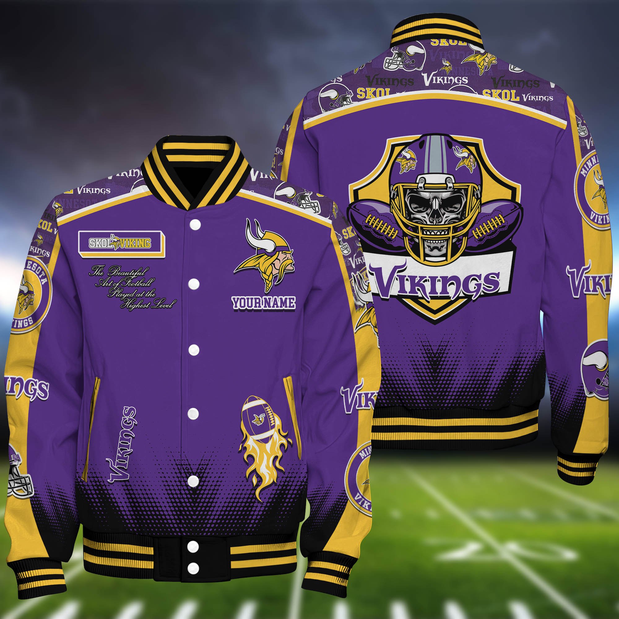 Minnesota Vikings Baseball Jacket Personalized Your Name, Jackets For Sport Fans ETHY-0115486