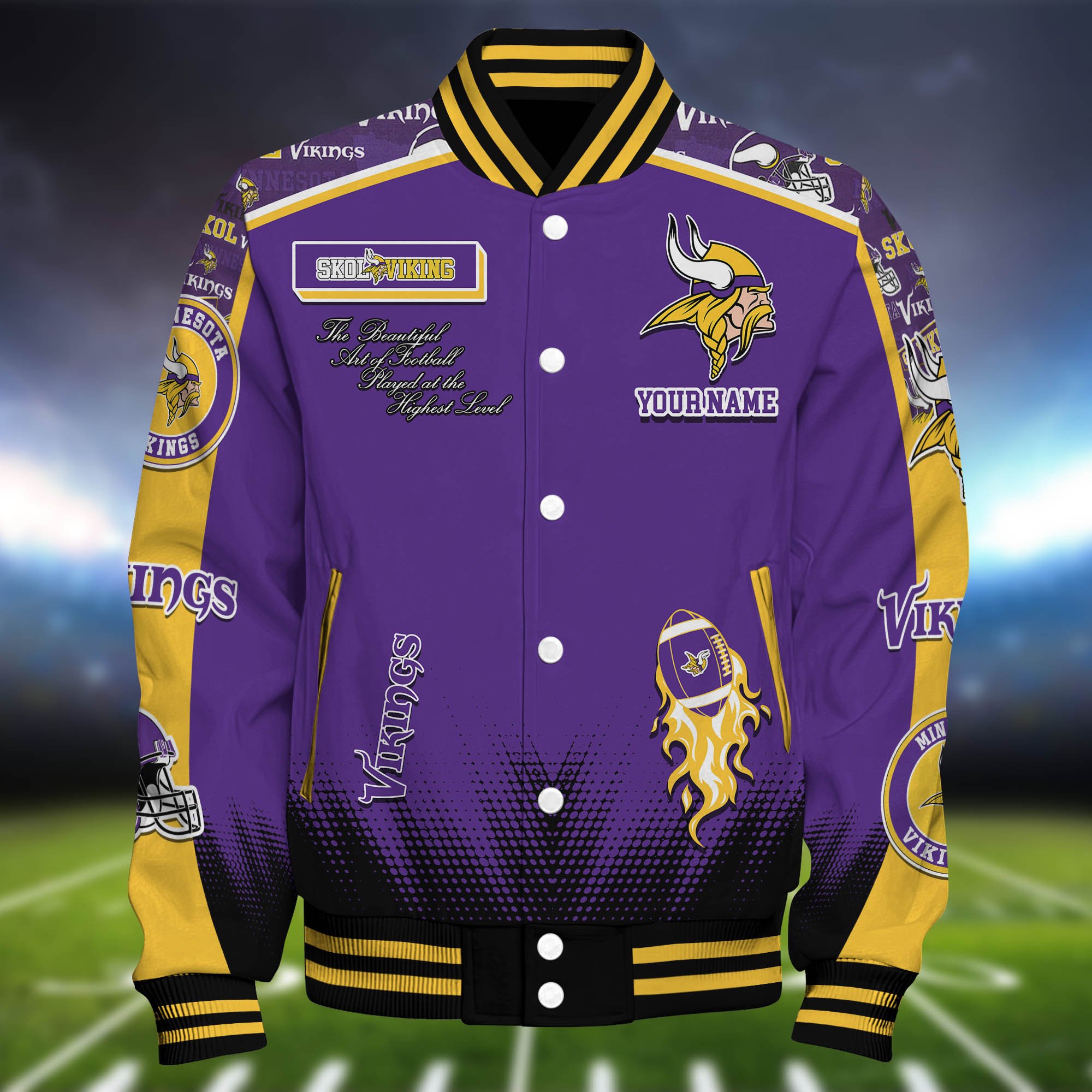 Alternative view of Minnesota Vikings Baseball Jacket Personalized Your Name, Jackets For Sport Fans ETHY-0115486
