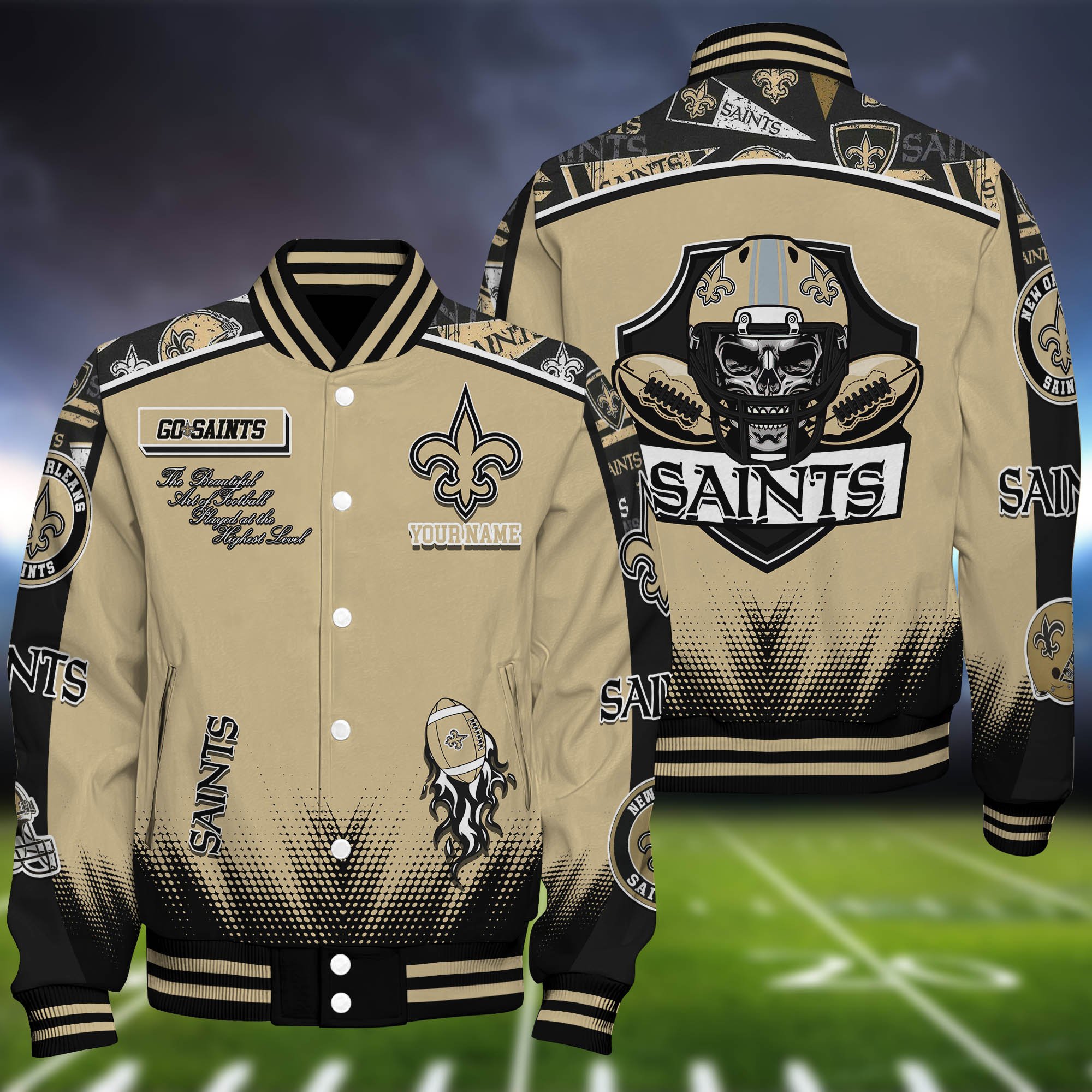 New Orleans Saints Baseball Jacket Personalized Your Name, Jackets For Sport Fans ETHY-0115486