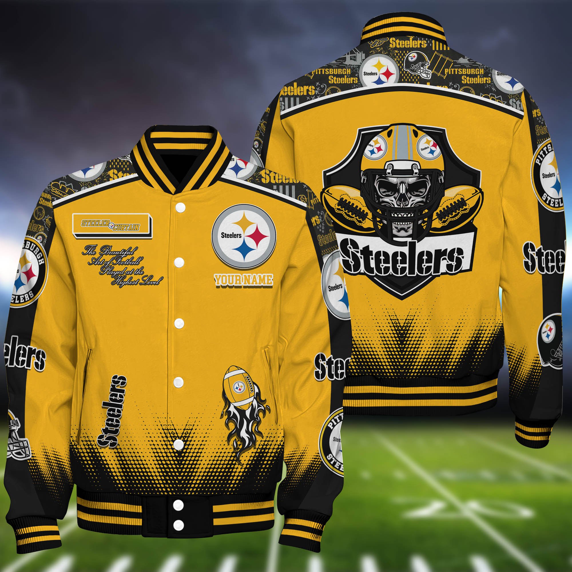 Pittsburgh Steelers Baseball Jacket Personalized Your Name, Jackets For Sport Fans ETHY-0115486