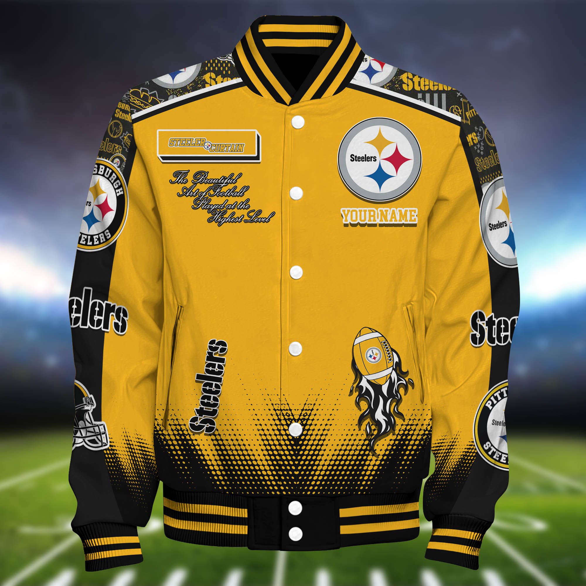 Alternative view of Pittsburgh Steelers Baseball Jacket Personalized Your Name, Jackets For Sport Fans ETHY-0115486