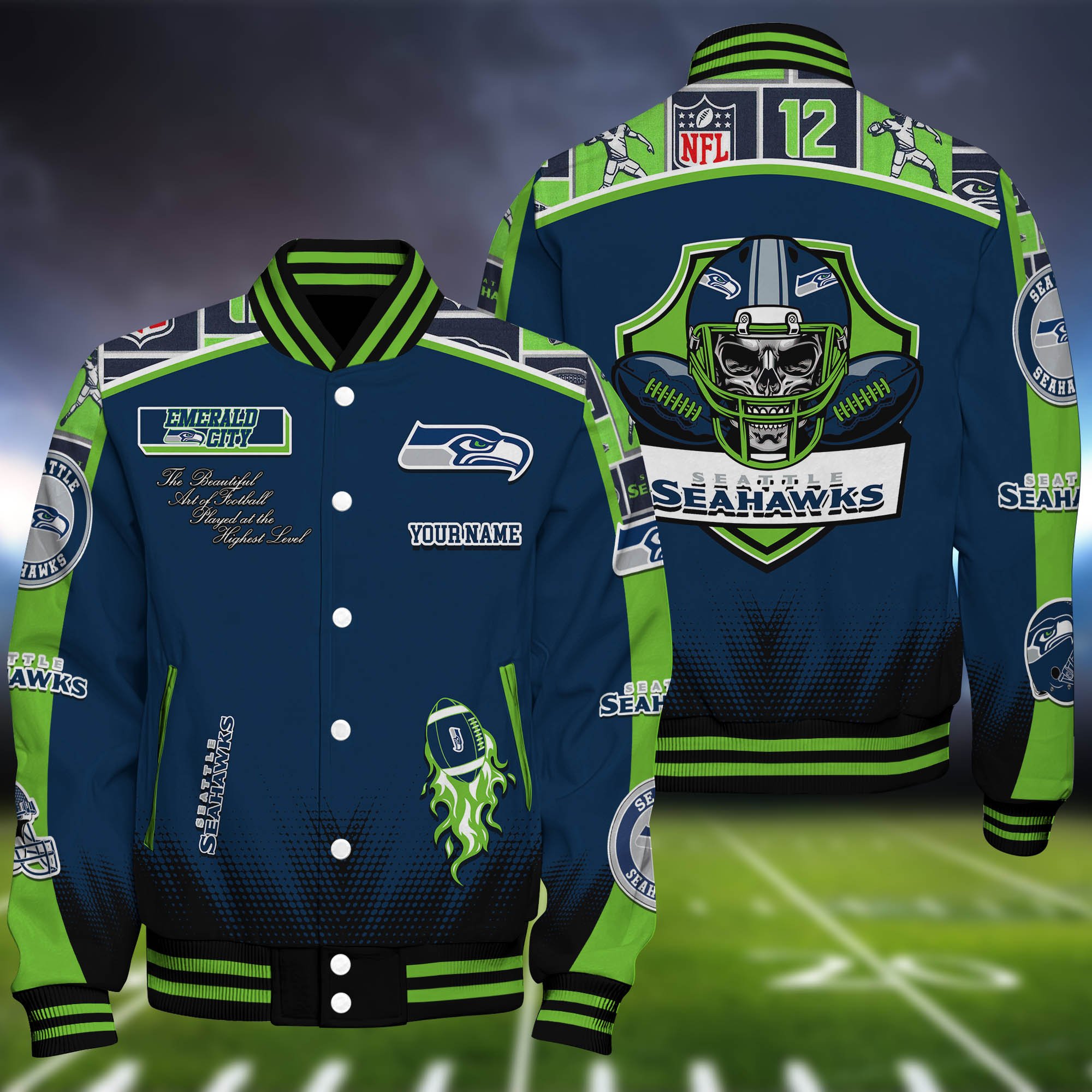 Seattle Seahawks Baseball Jacket Personalized Your Name, Jackets For Sport Fans ETHY-0115486