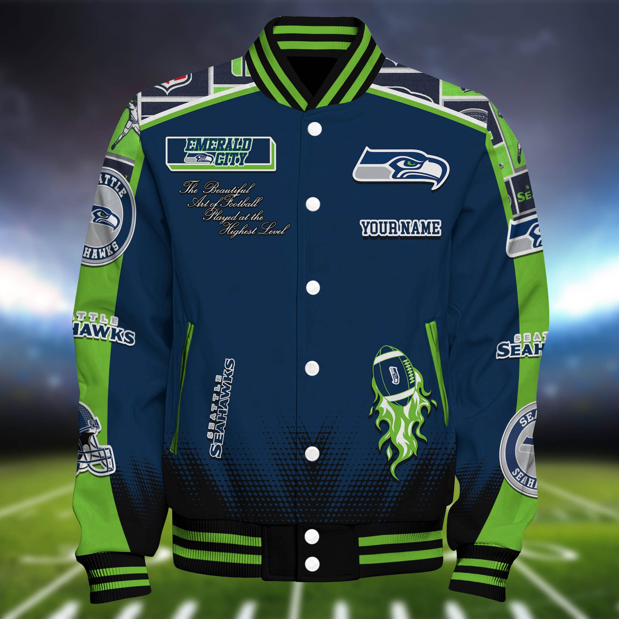 Alternative view of Seattle Seahawks Baseball Jacket Personalized Your Name, Jackets For Sport Fans ETHY-0115486
