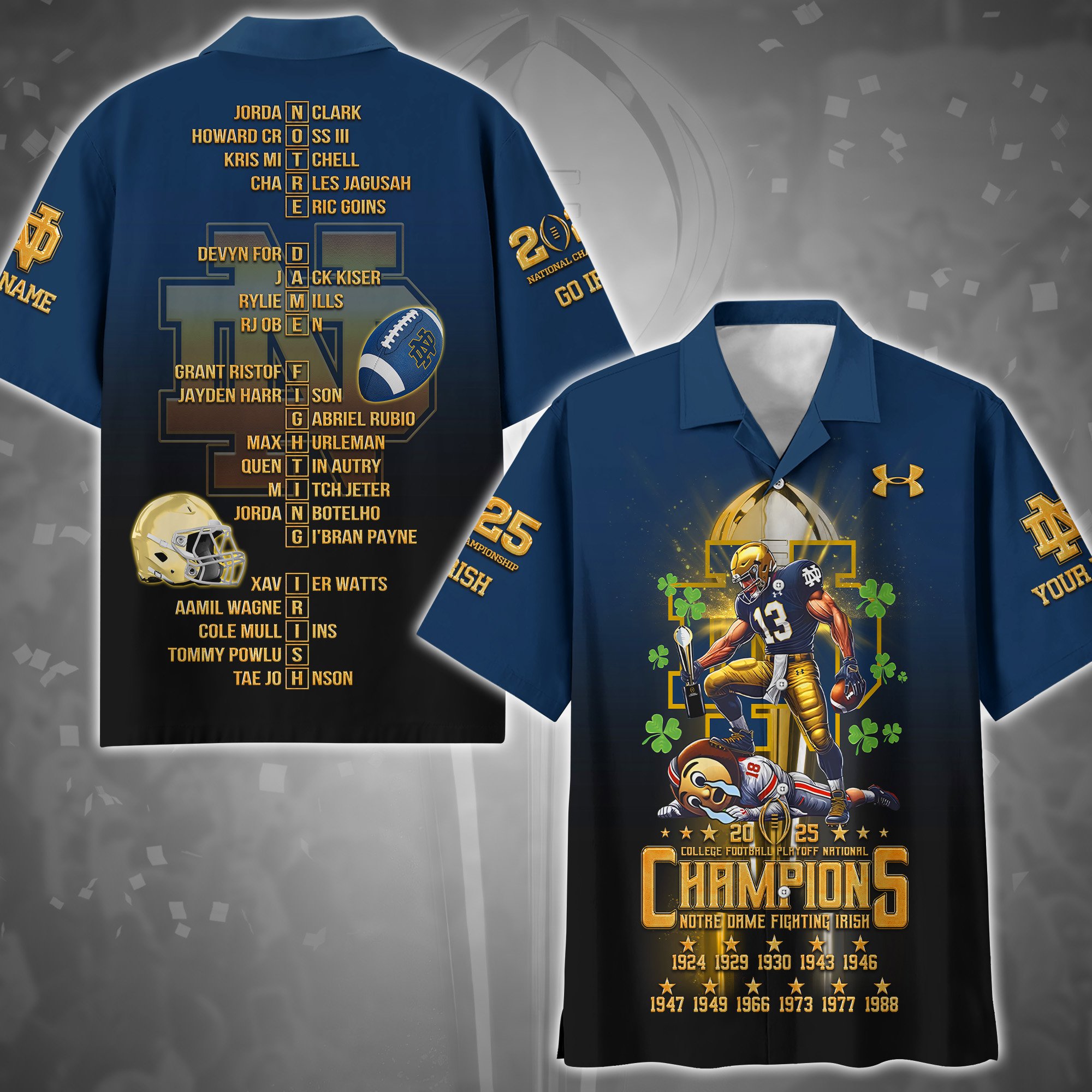 Notre Dame Fighting Irish Hawaii Shirt College Football Playoff National Champions 2024 - 2025 Shirt Personalized Your Name Gifts For Fans ETRG-0120577