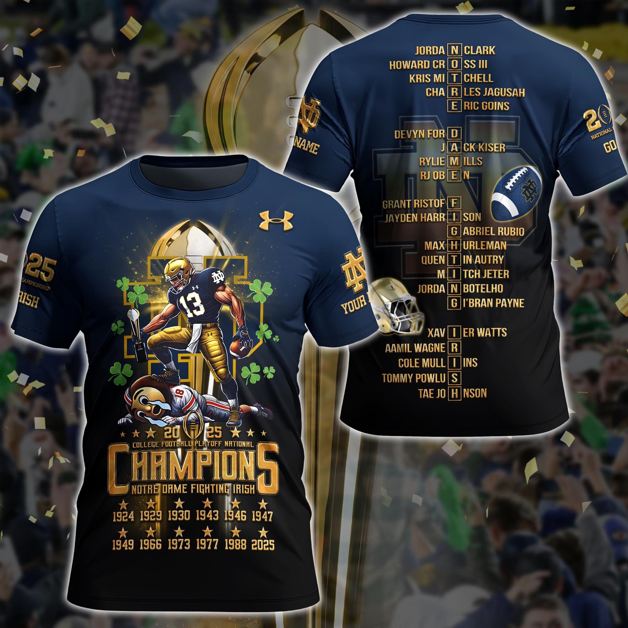 Notre Dame Fighting Irish College Football Playoff National Champions 2024 - 2025 Tshirt, Personalized Gifts For Fans ETRG-0115488