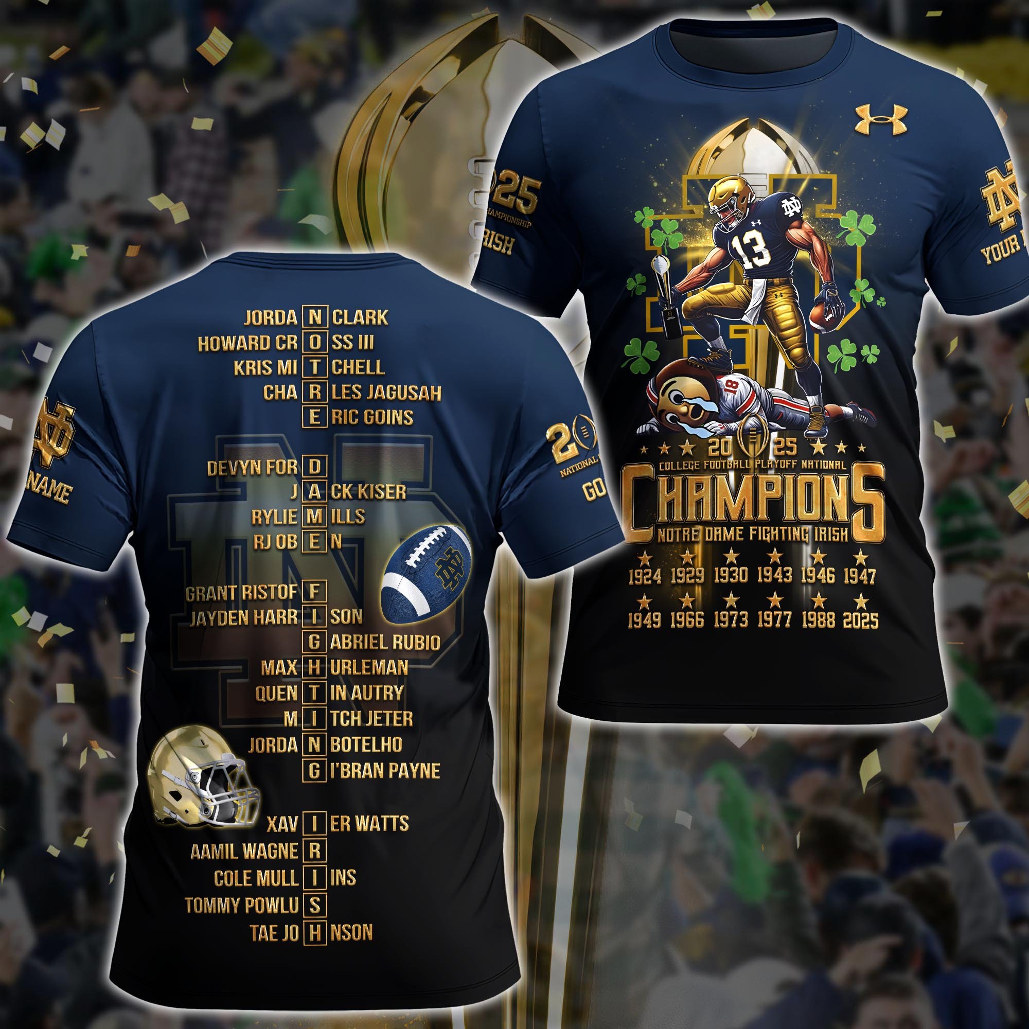 Alternative view of Notre Dame Fighting Irish College Football Playoff National Champions 2024 - 2025 Tshirt, Personalized Gifts For Fans ETRG-0115488