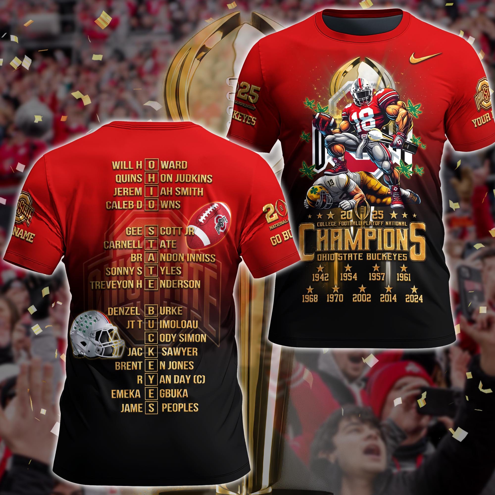Alternative view of Ohio State Buckeyes College Football Playoff National Champions 2024 - 2025 Tshirt, Personalized Gifts For Fans ETRG-0115488