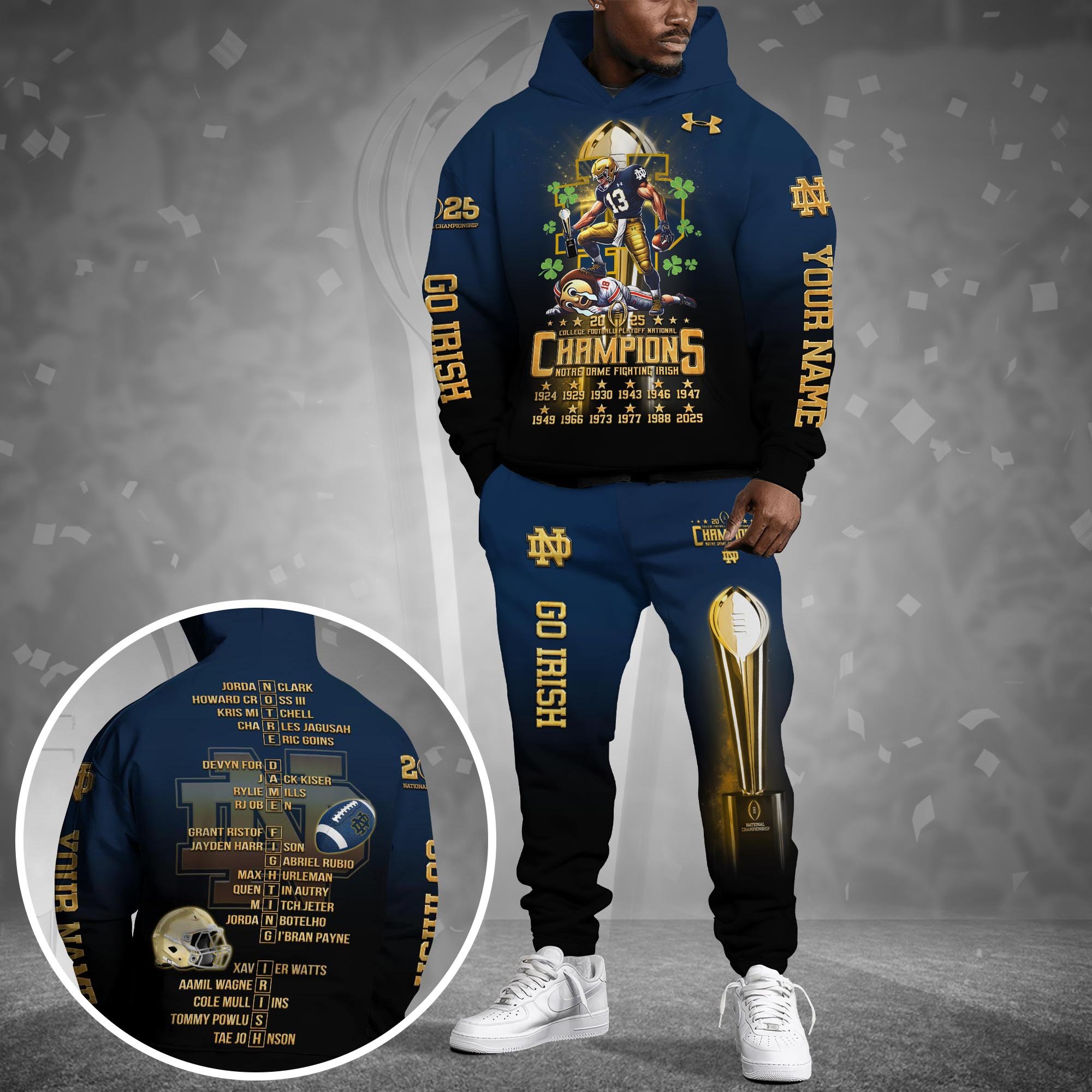 Notre Dame Fighting Irish Hoodie And Sweapant Set College Football Playoff National Champions 2024 - 2025 Personalized Gifts For Fans ETRG-0120575