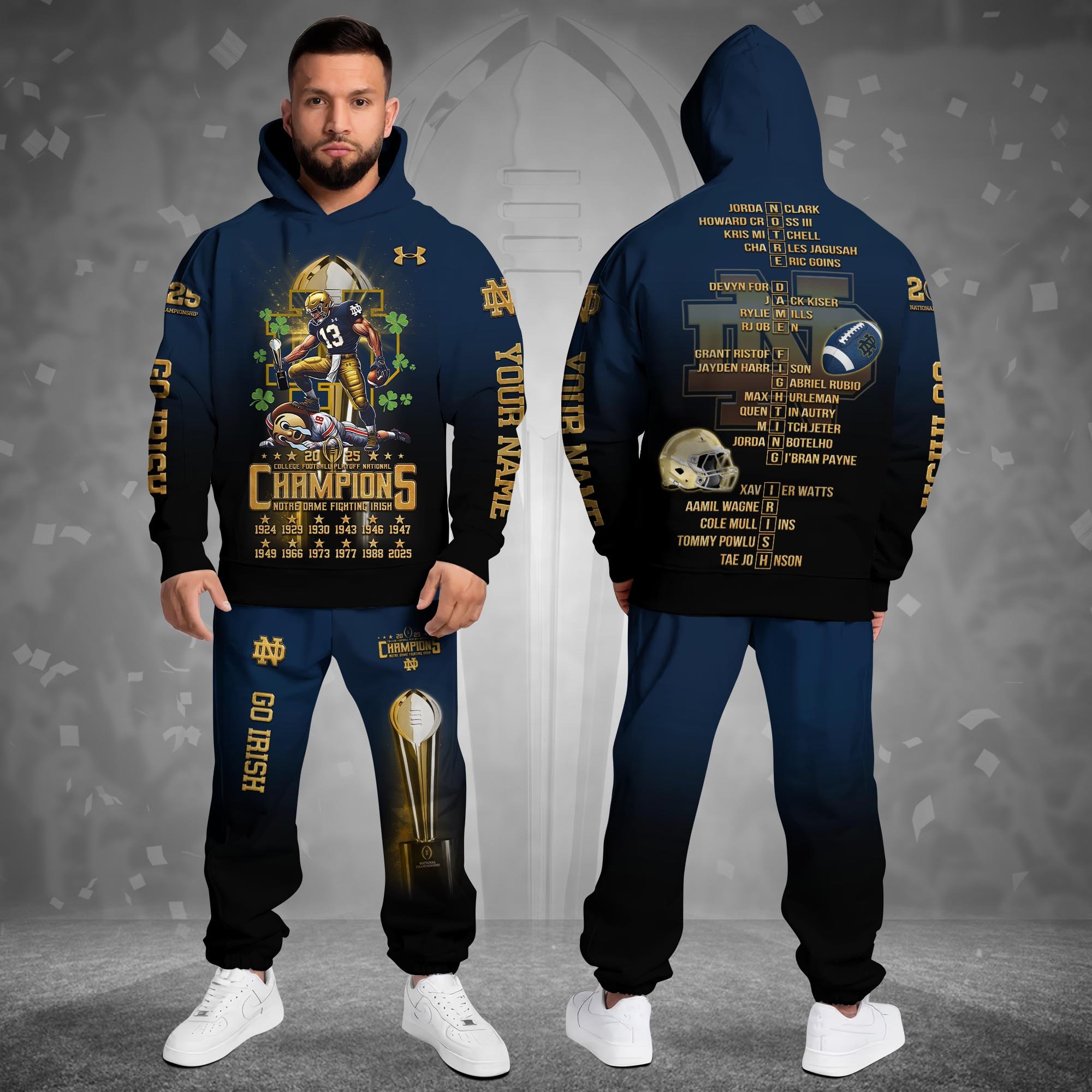 Alternative view of Notre Dame Fighting Irish Hoodie And Sweapant Set College Football Playoff National Champions 2024 - 2025 Personalized Gifts For Fans ETRG-0120575