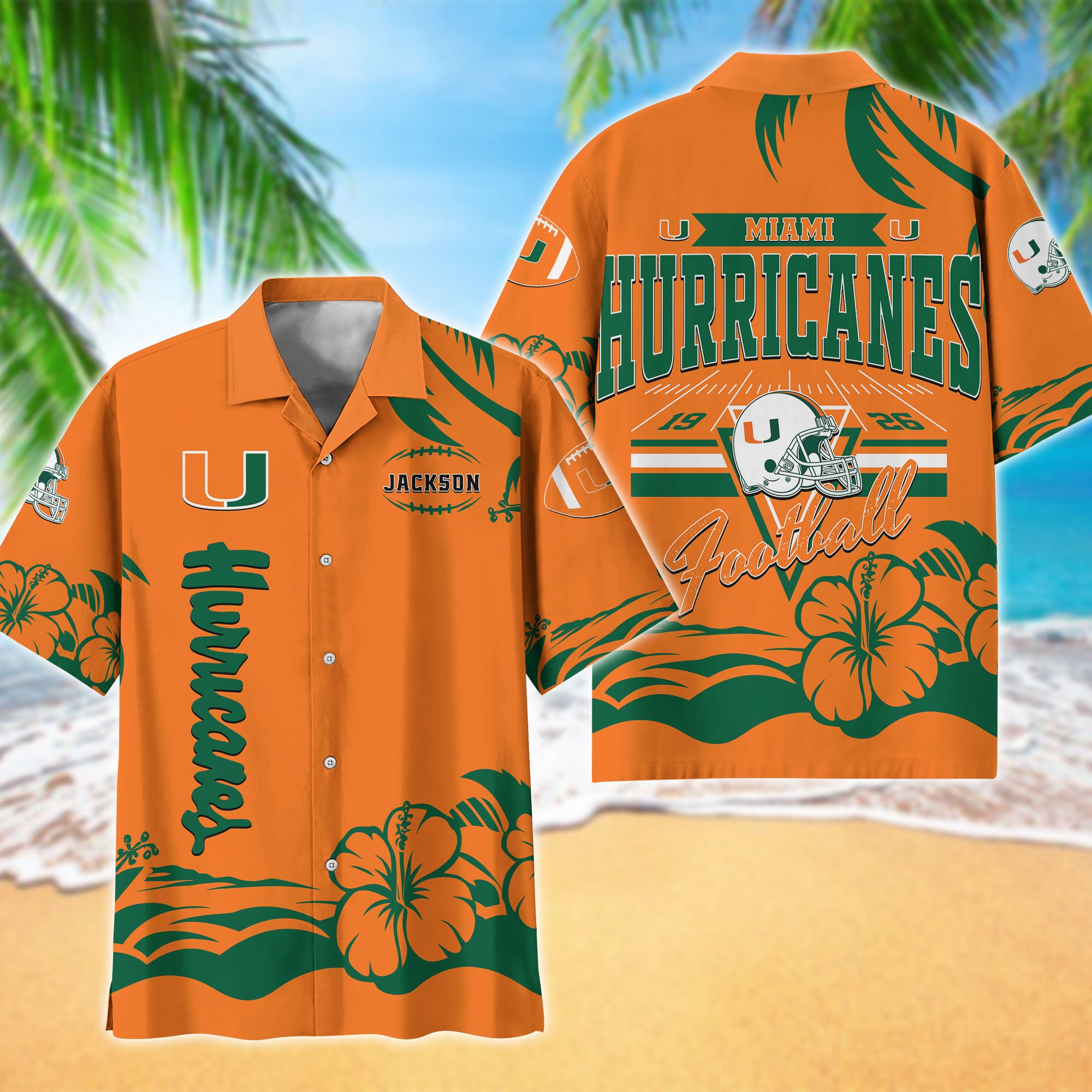 Miami Hurricanes Hawaiian Shirt Personalized Your Name, Sports Gifts for Fans, Sport Team Hawaii Shirt, Sports Lover Gifts ETHY-0123650A
