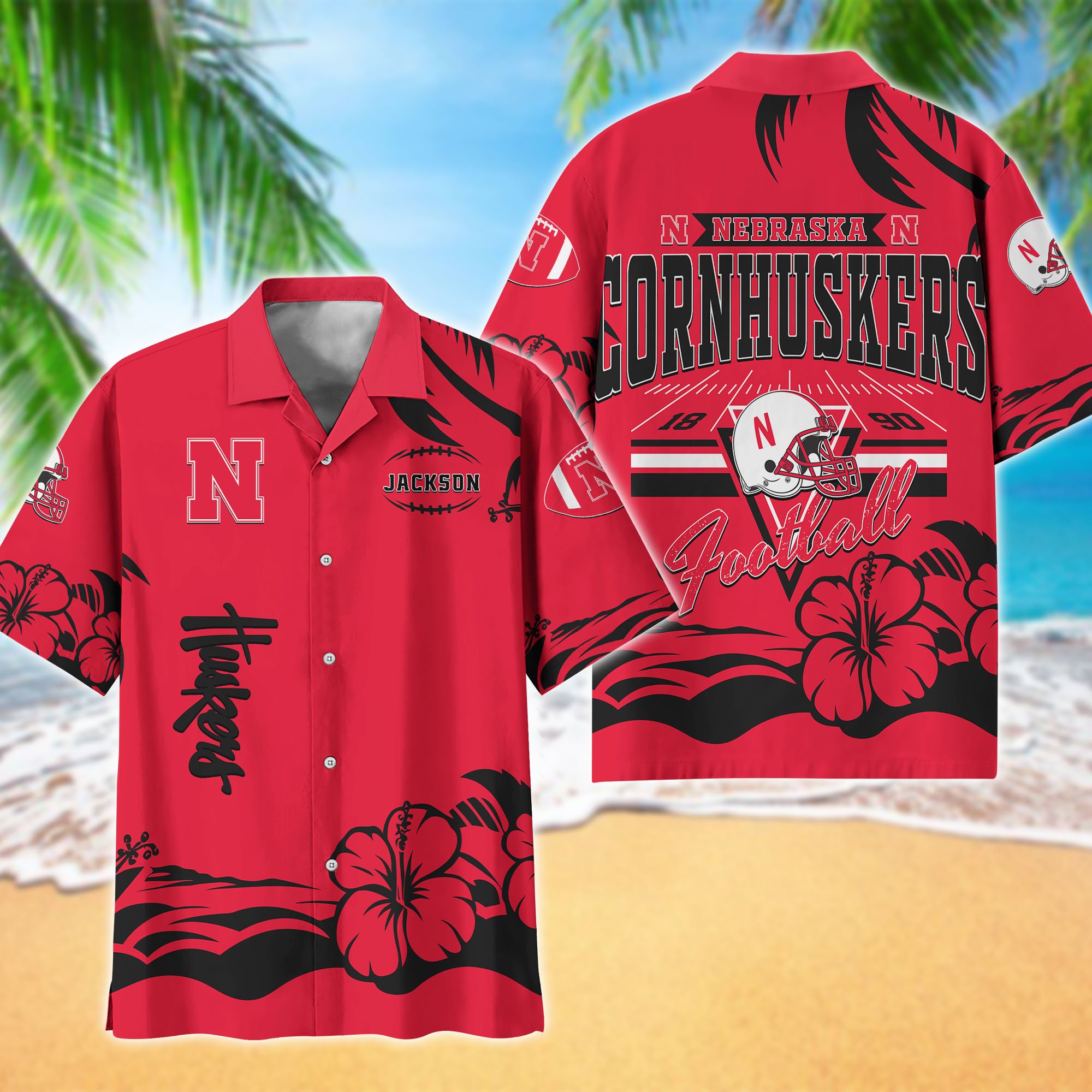 Nebraska Cornhuskers Hawaiian Shirt Personalized Your Name, Sports Gifts for Fans, Sport Team Hawaii Shirt, Sports Lover Gifts ETHY-0123650A
