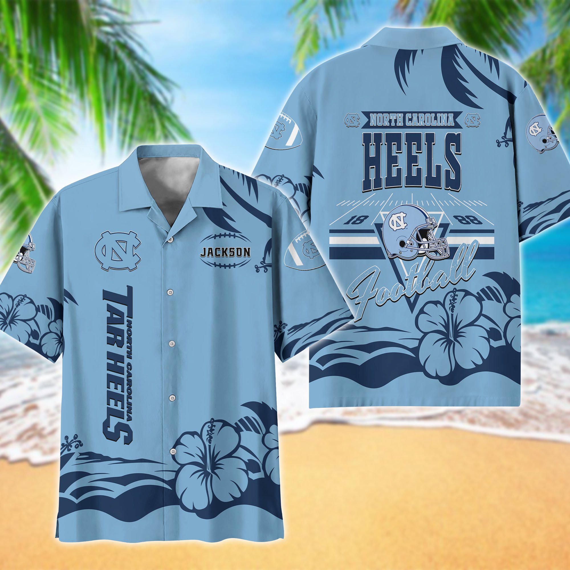 North Carolina Tar Heels Hawaiian Shirt Personalized Your Name, Sports Gifts for Fans, Sport Team Hawaii Shirt, Sports Lover Gifts ETHY-0123650A