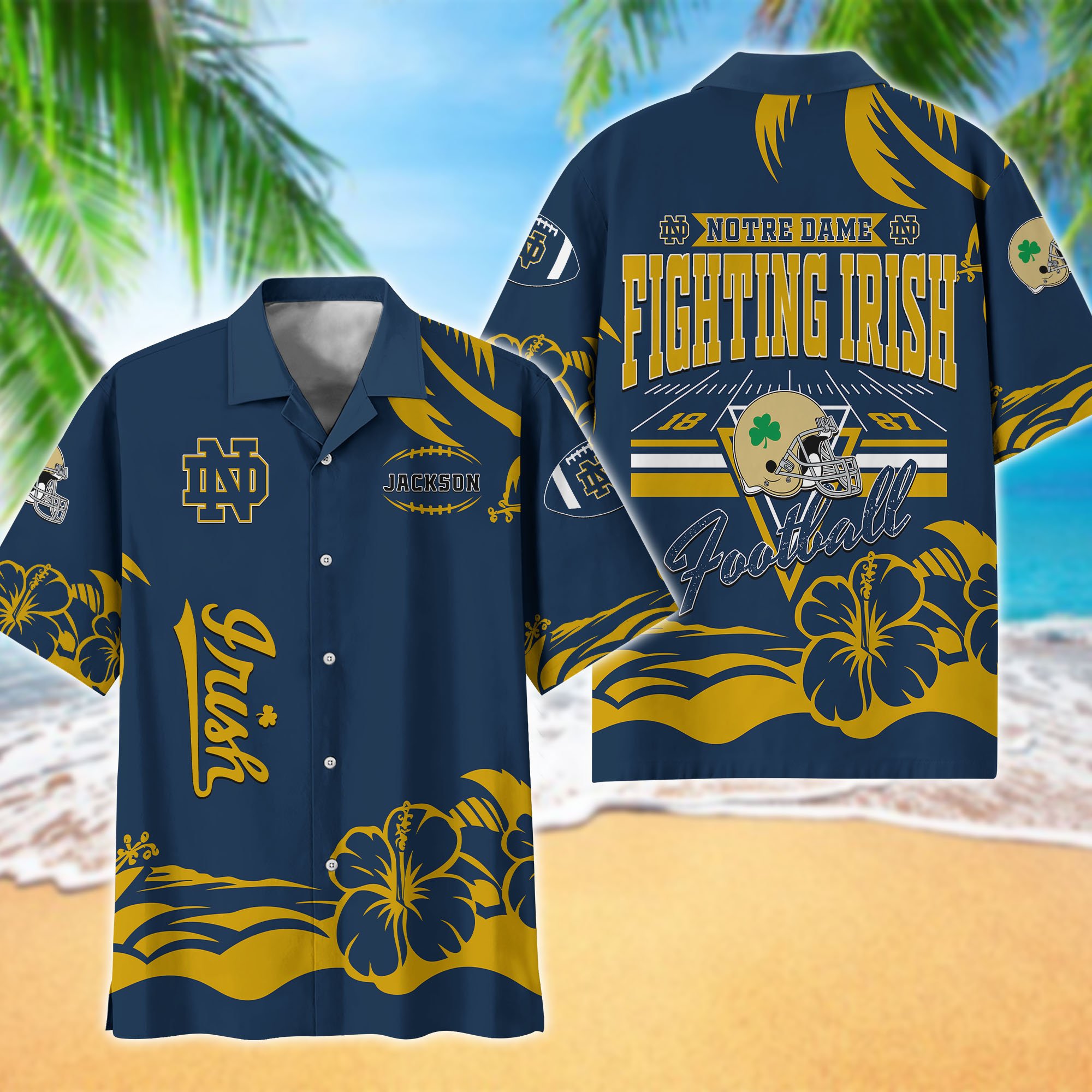 Notre Dame Fighting Irish Hawaiian Shirt Personalized Your Name, Sports Gifts for Fans, Sport Team Hawaii Shirt, Sports Lover Gifts ETHY-0123650A