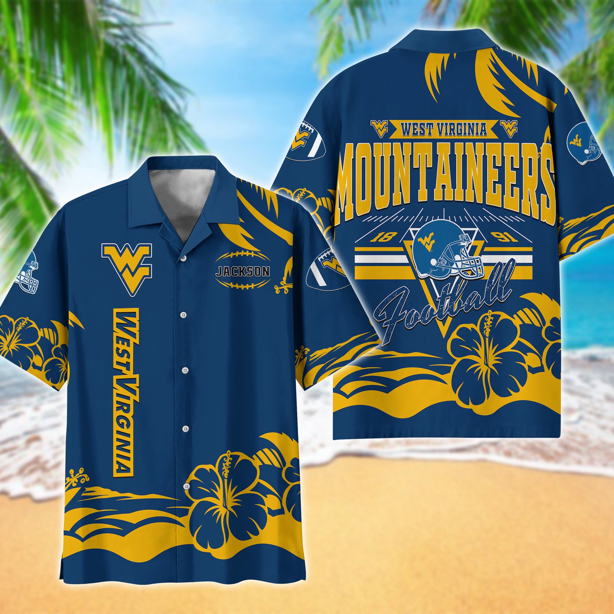 West Virginia Mountaineers Hawaiian Shirt Personalized Your Name, Sports Gifts for Fans, Sport Team Hawaii Shirt, Sports Lover Gifts ETHY-0123650A