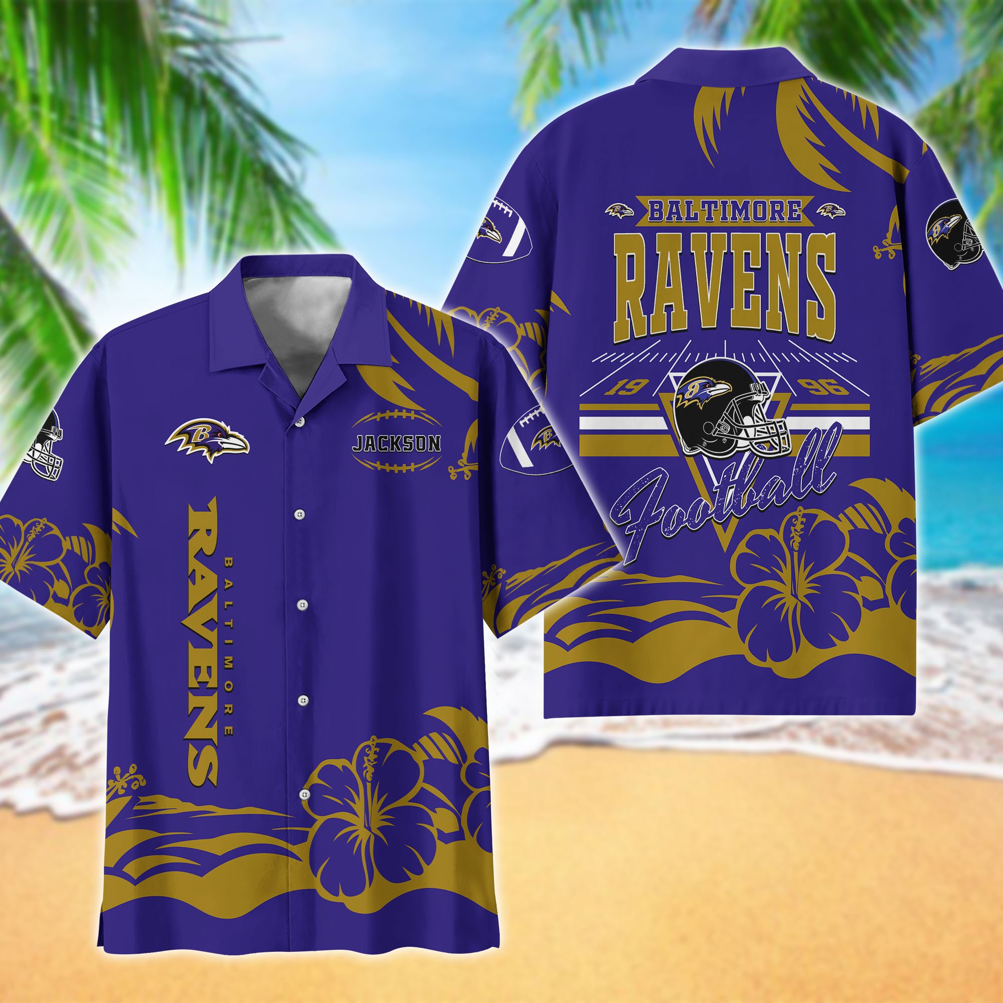 Baltimore Ravens Hawaiian Shirt Personalized Your Name, Sports Gifts for Fans, Sport Team Hawaii Shirt, Sports Lover Gifts ETHY-0123650N