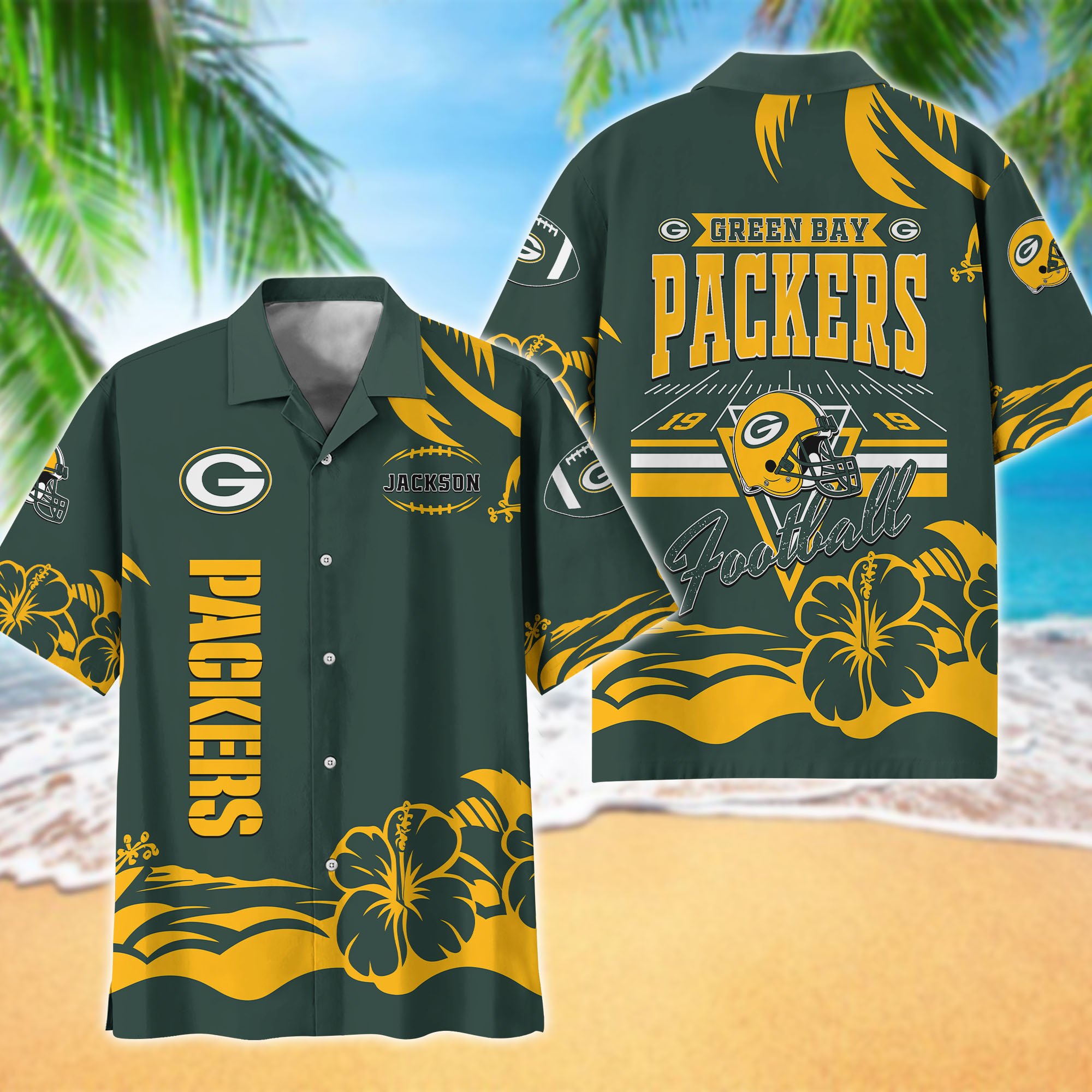 Green Bay Packers Hawaiian Shirt Personalized Your Name, Sports Gifts for Fans, Sport Team Hawaii Shirt, Sports Lover Gifts ETHY-0123650N