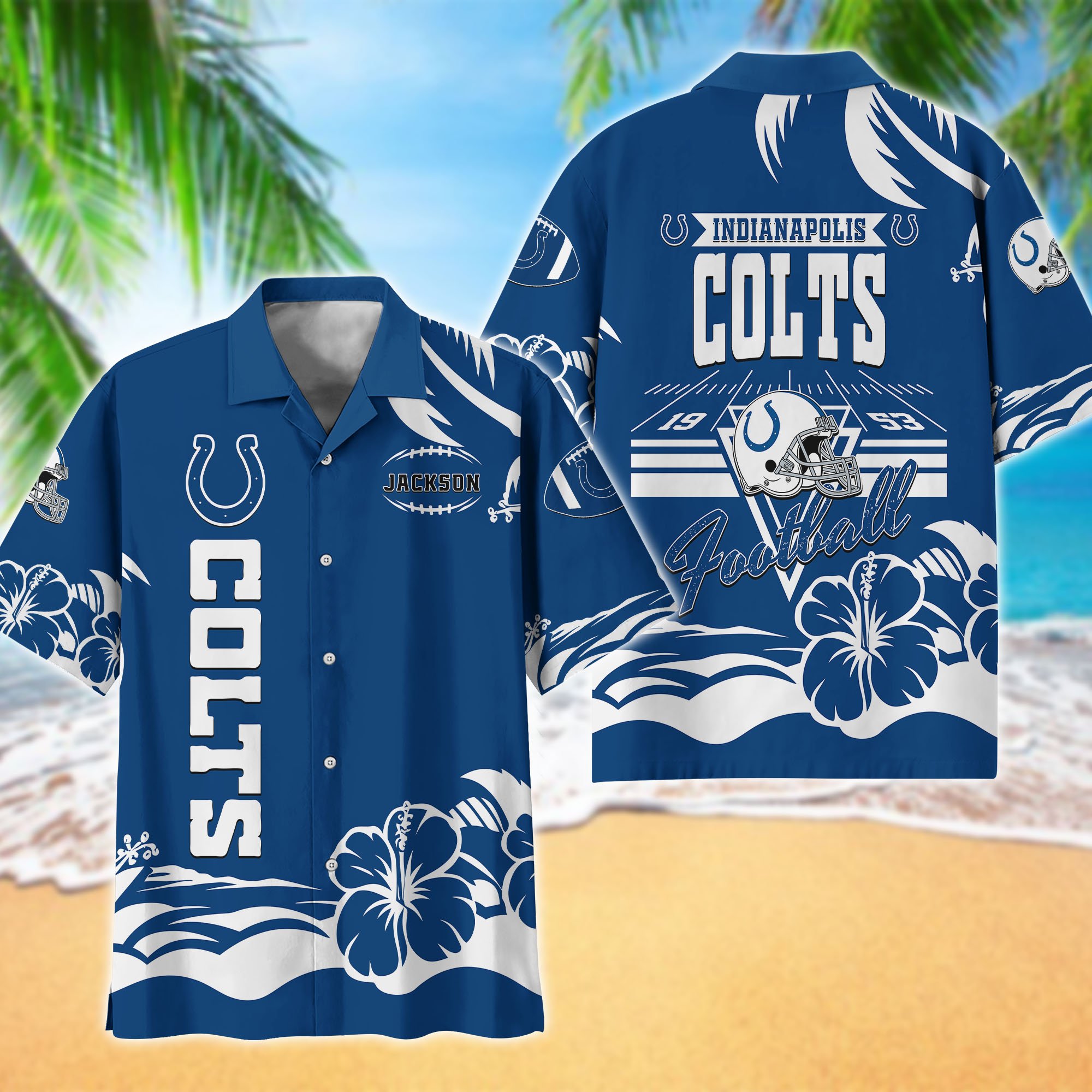 Indianapolis Colts Hawaiian Shirt Personalized Your Name, Sports Gifts for Fans, Sport Team Hawaii Shirt, Sports Lover Gifts ETHY-0123650N