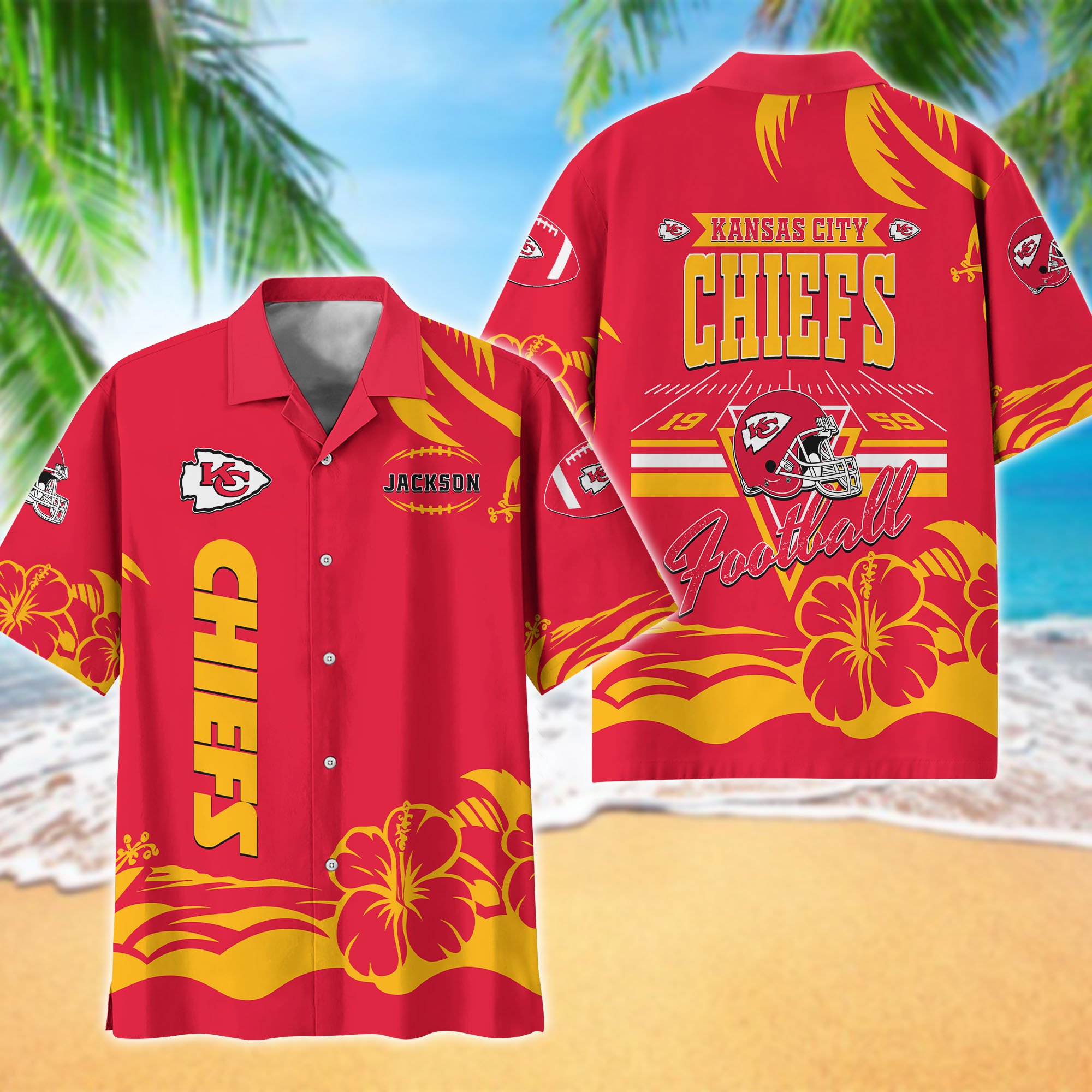 Kansas City Chiefs Hawaiian Shirt Personalized Your Name, Sports Gifts for Fans, Sport Team Hawaii Shirt, Sports Lover Gifts ETHY-0123650N