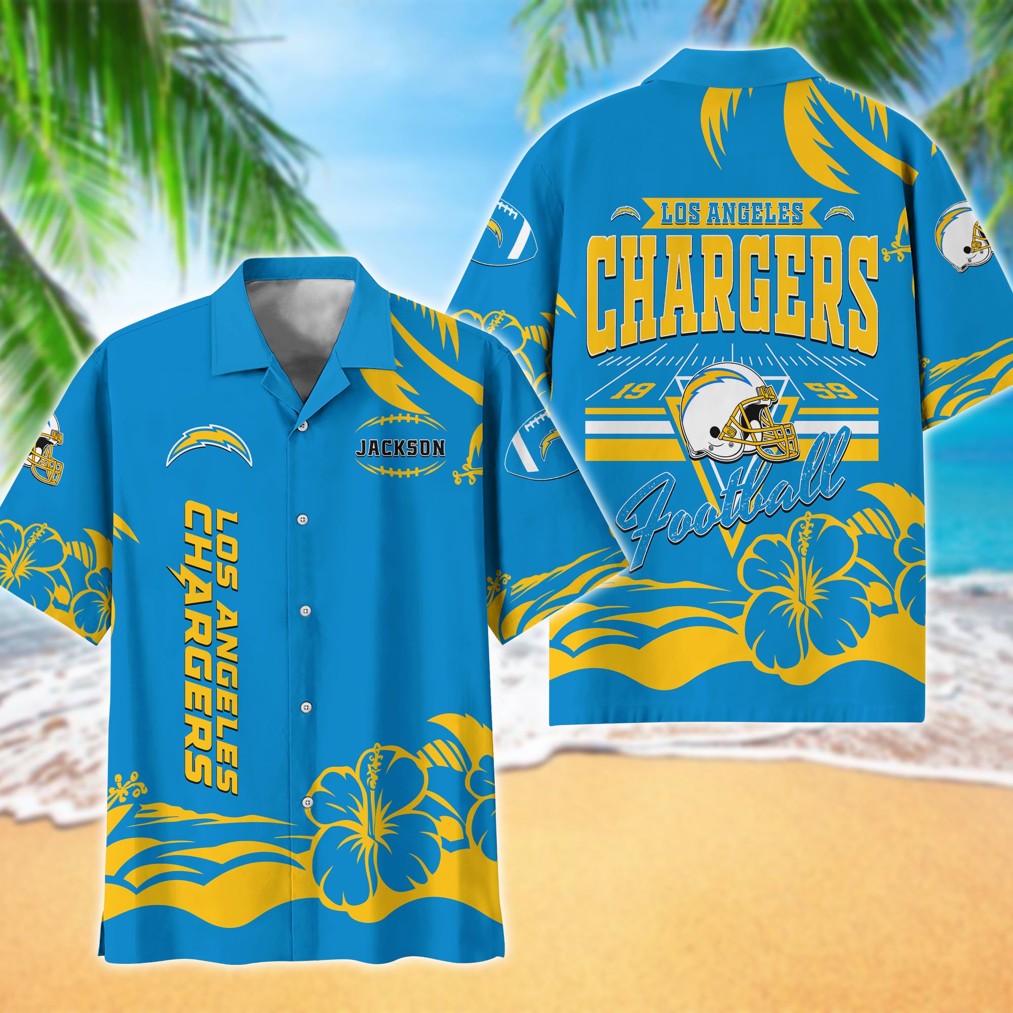Los Angeles Chargers Hawaiian Shirt Personalized Your Name, Sports Gifts for Fans, Sport Team Hawaii Shirt, Sports Lover Gifts ETHY-0123650N