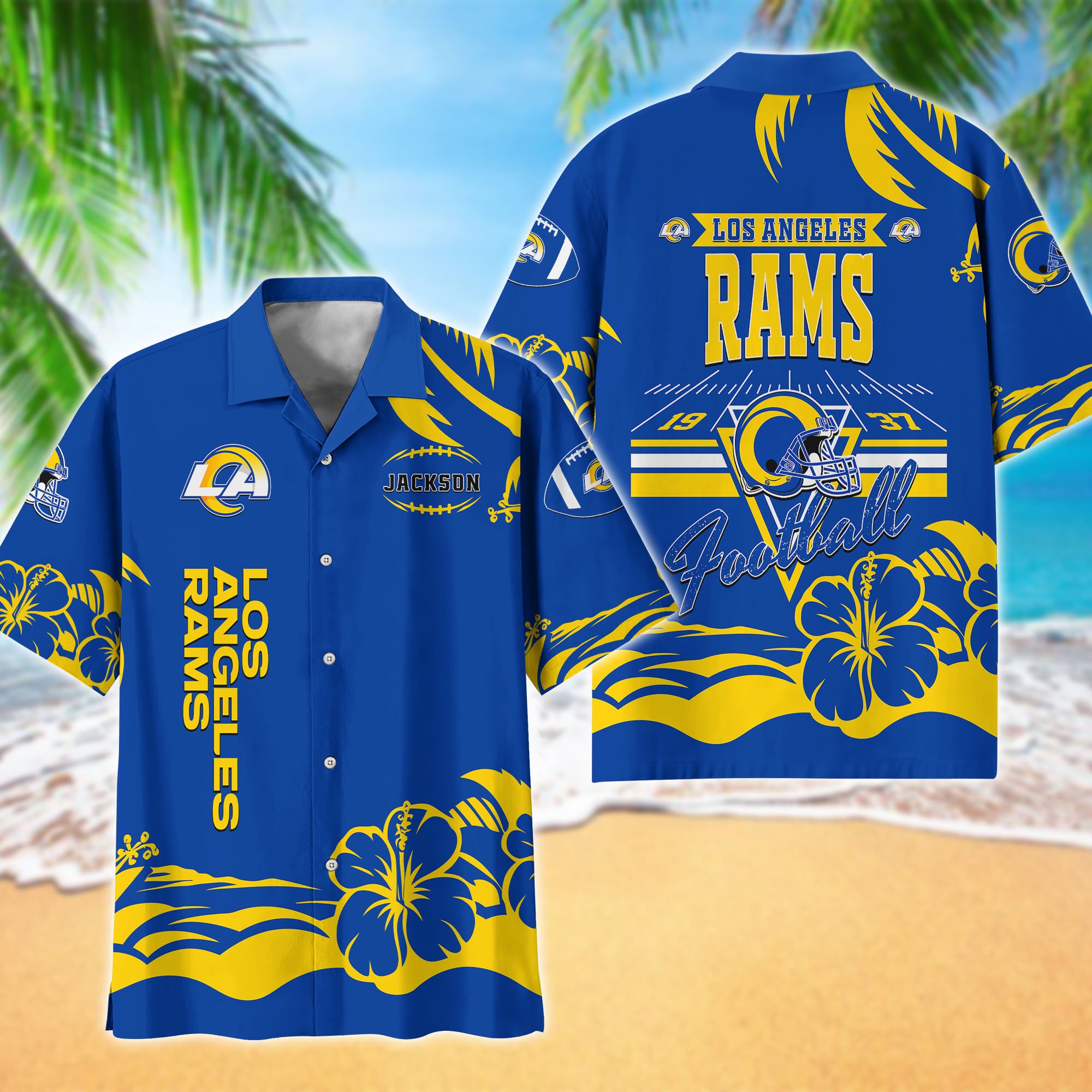 Los Angeles Rams Hawaiian Shirt Personalized Your Name, Sports Gifts for Fans, Sport Team Hawaii Shirt, Sports Lover Gifts ETHY-0123650N