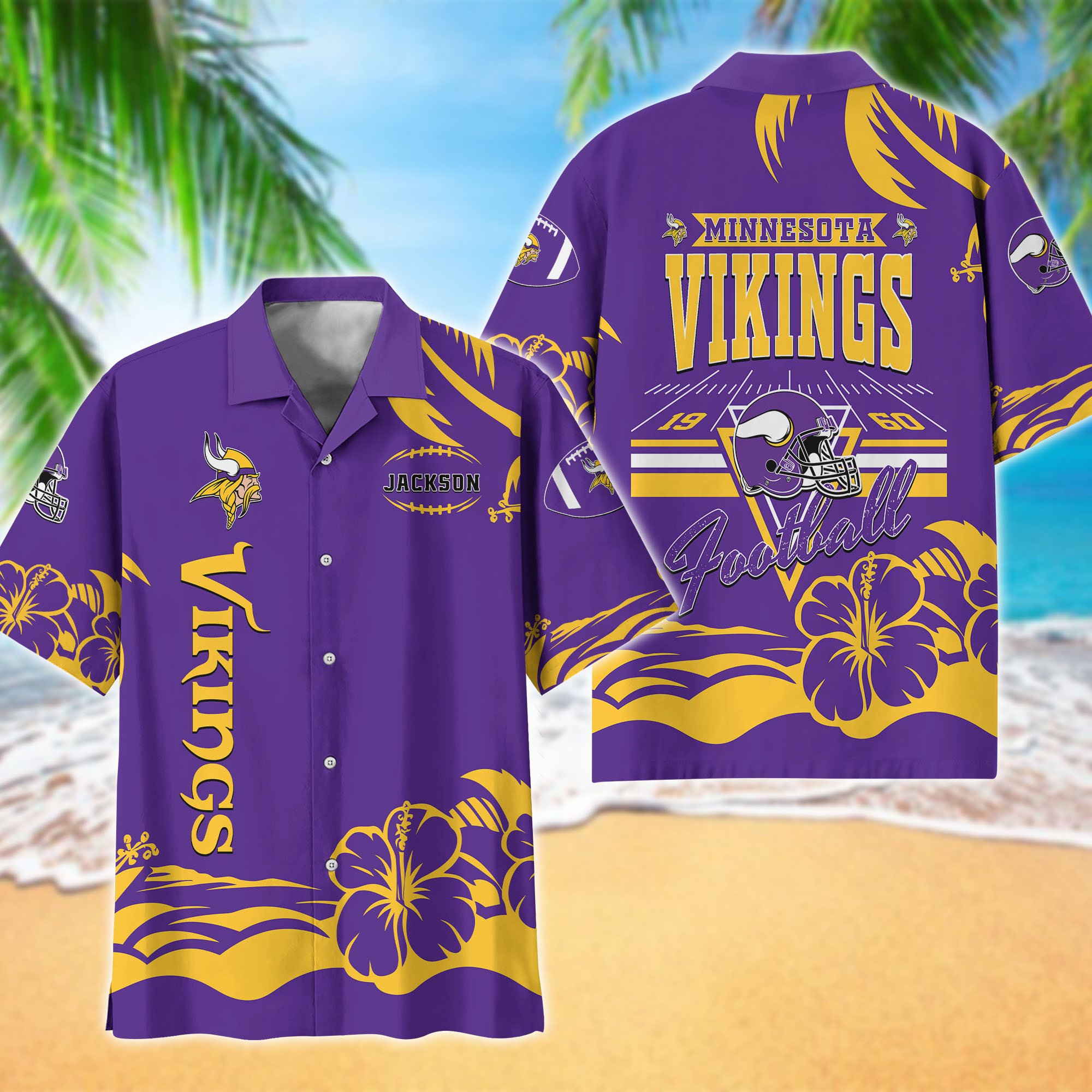 Minnesota Vikings Hawaiian Shirt Personalized Your Name, Sports Gifts for Fans, Sport Team Hawaii Shirt, Sports Lover Gifts ETHY-0123650N