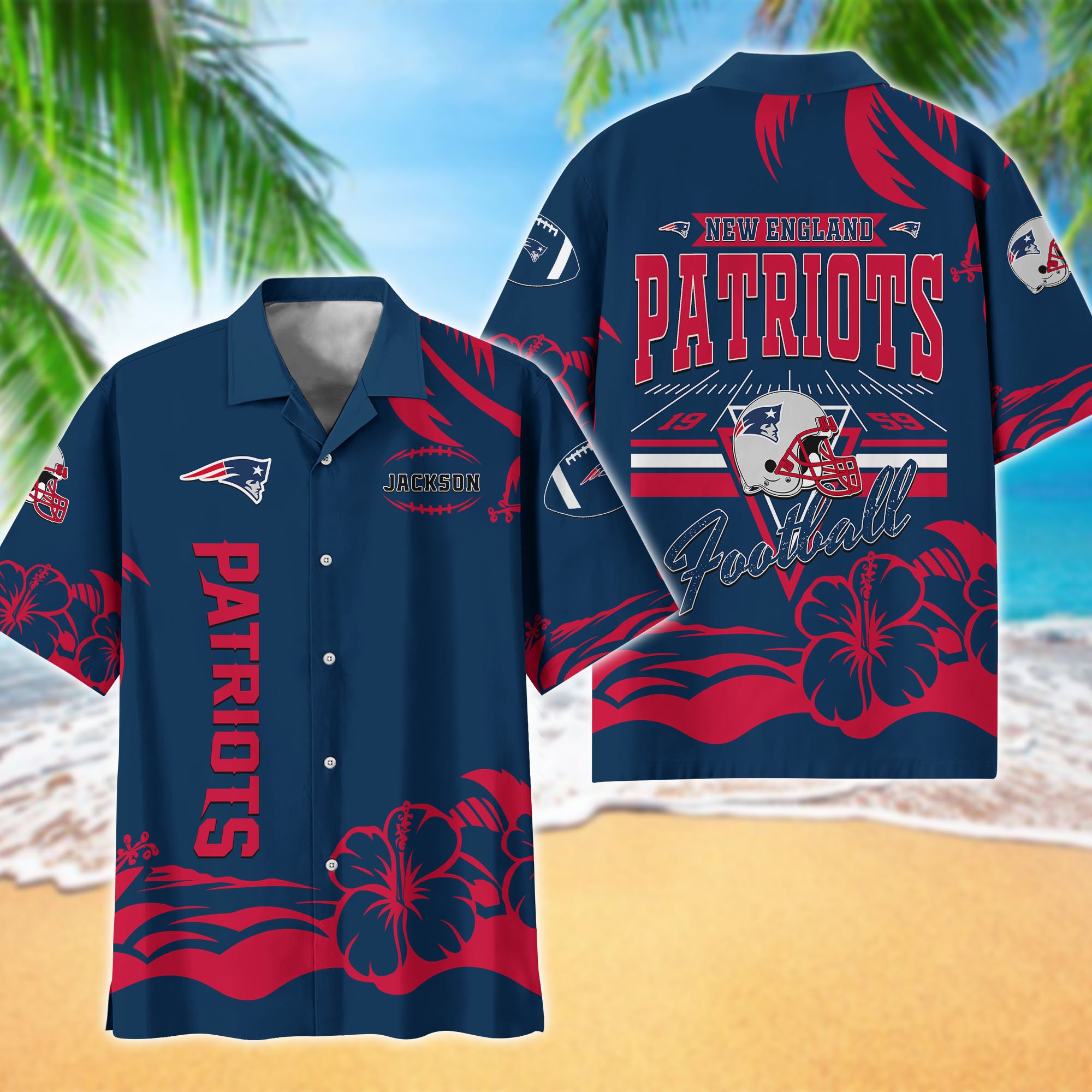 New England Patriots Hawaiian Shirt Personalized Your Name, Sports Gifts for Fans, Sport Team Hawaii Shirt, Sports Lover Gifts ETHY-0123650N
