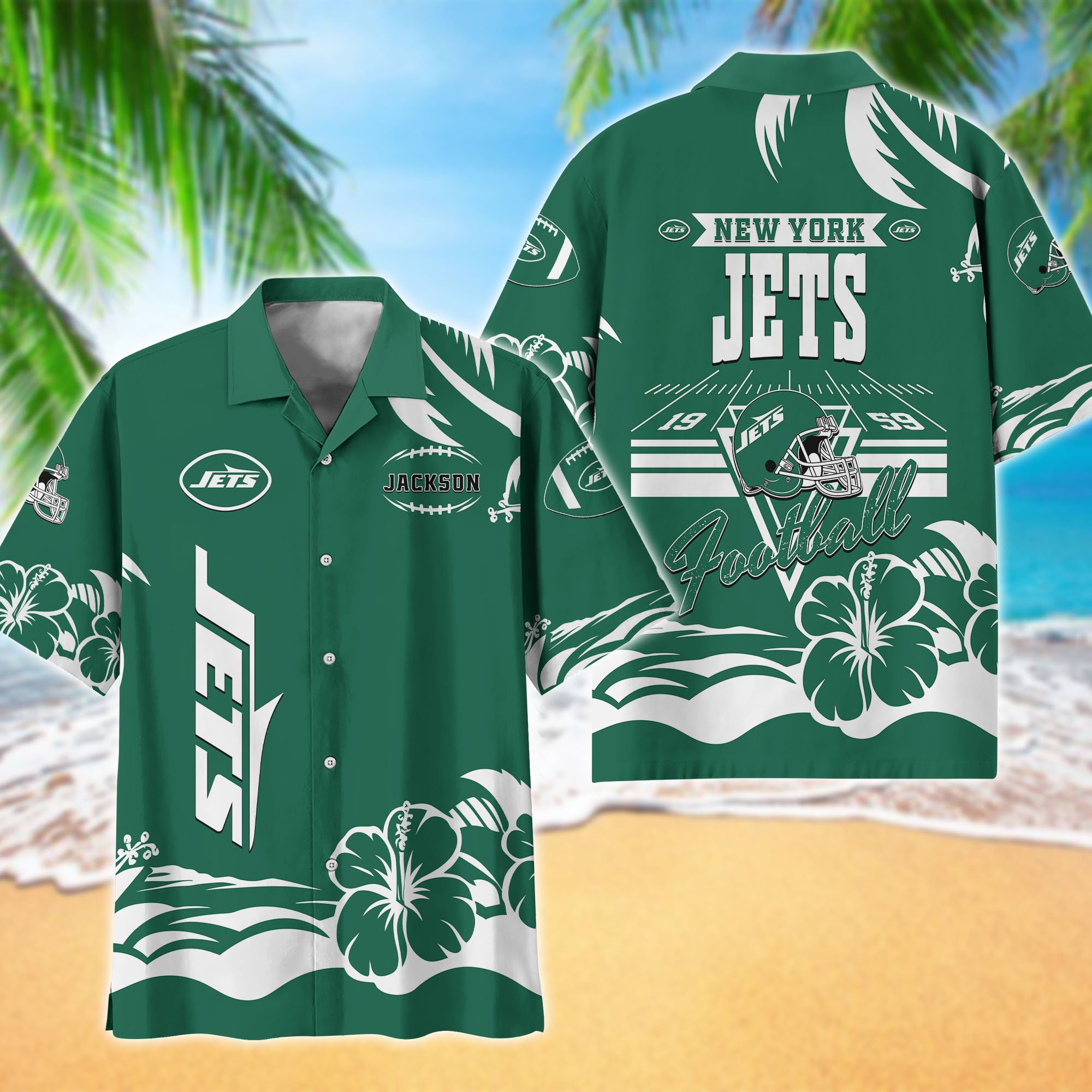 New York Jets Hawaiian Shirt Personalized Your Name, Sports Gifts for Fans, Sport Team Hawaii Shirt, Sports Lover Gifts ETHY-0123650N