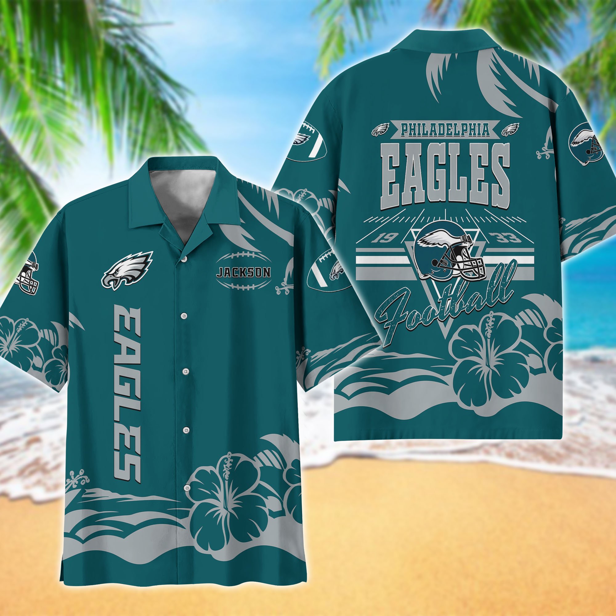 Philadelphia Eagles Hawaiian Shirt Personalized Your Name, Sports Gifts for Fans, Sport Team Hawaii Shirt, Sports Lover Gifts ETHY-0123650N