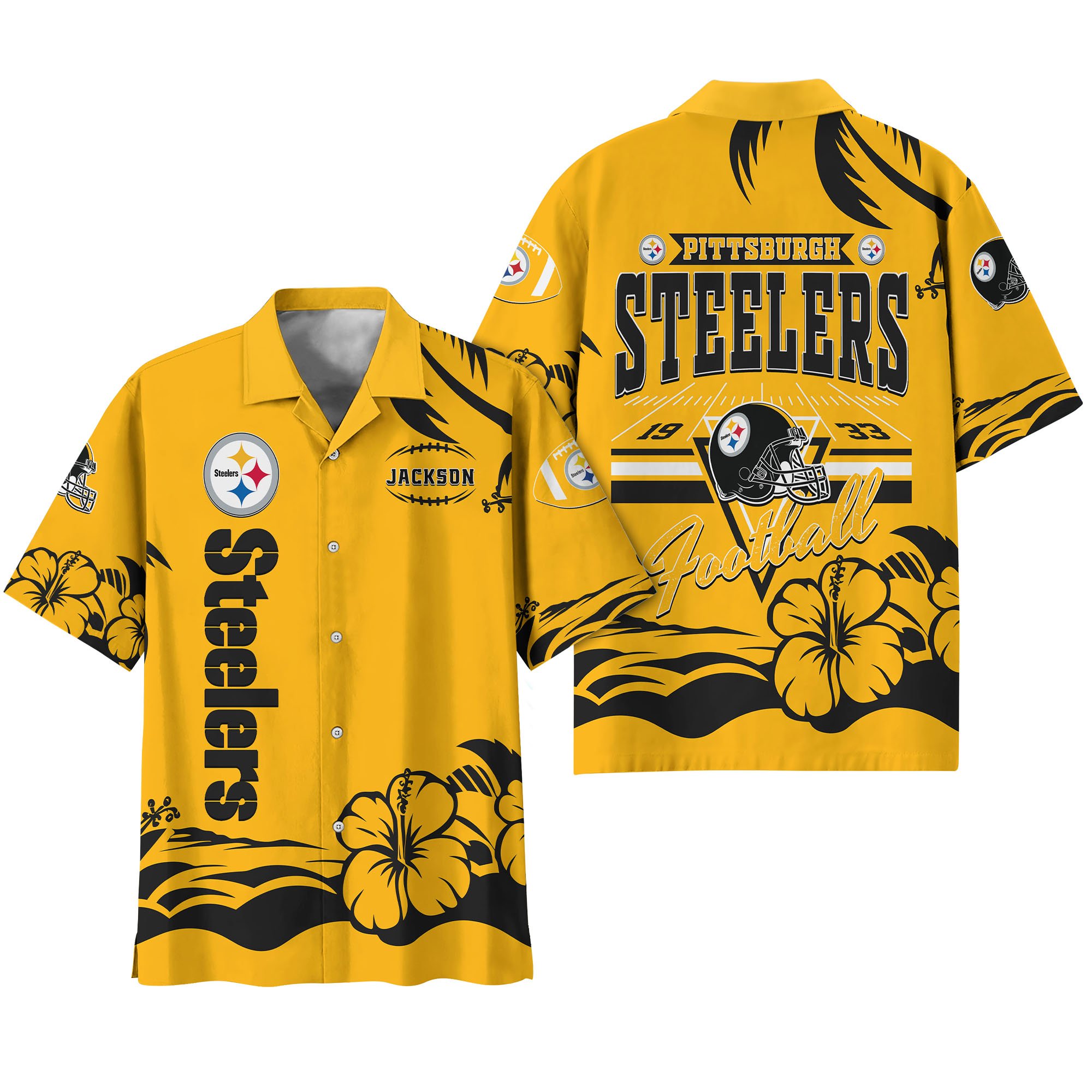 Alternative view of Pittsburgh Steelers Hawaiian Shirt Personalized Your Name, Sports Gifts for Fans, Sport Team Hawaii Shirt, Sports Lover Gifts ETHY-0123650N