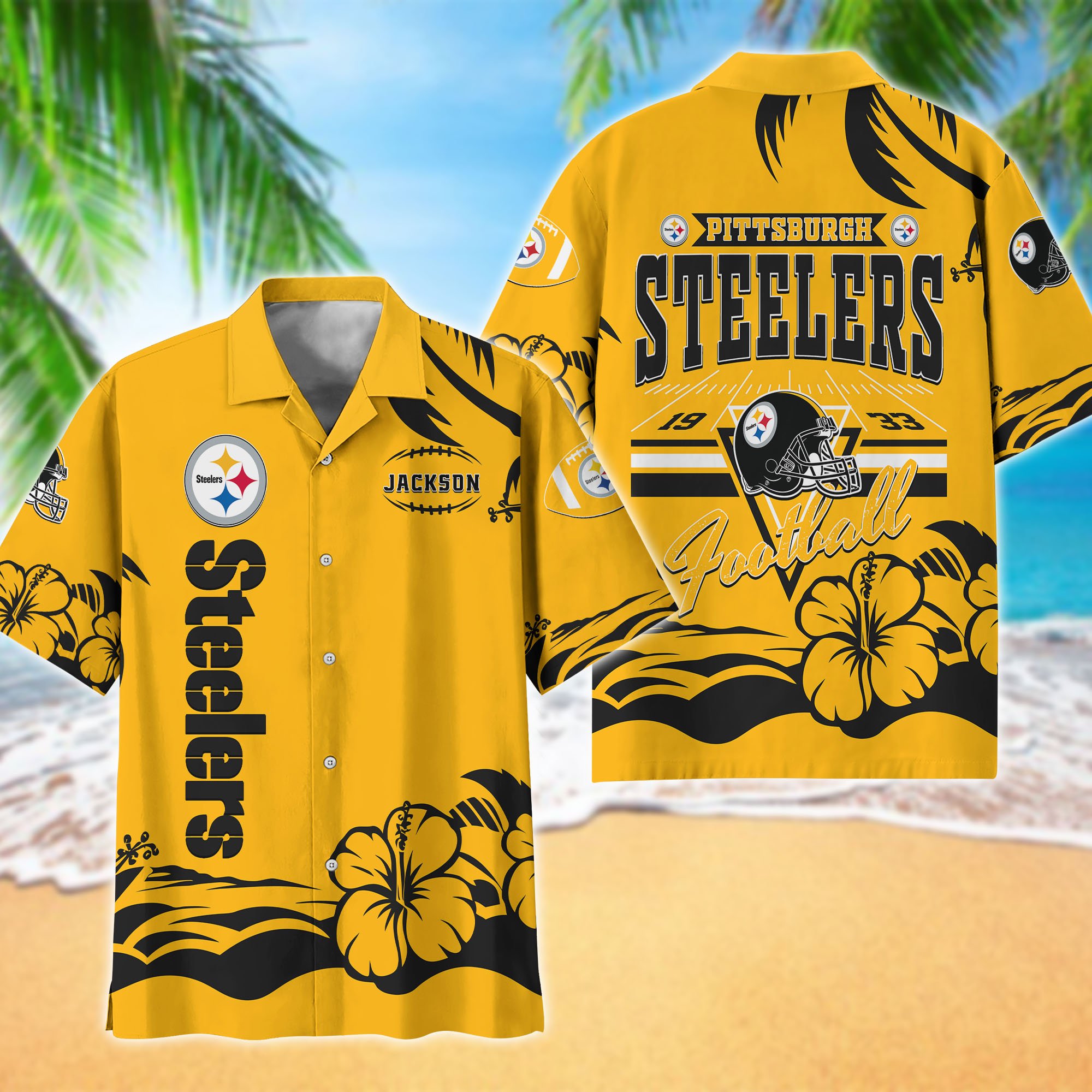 Pittsburgh Steelers Hawaiian Shirt Personalized Your Name, Sports Gifts for Fans, Sport Team Hawaii Shirt, Sports Lover Gifts ETHY-0123650N